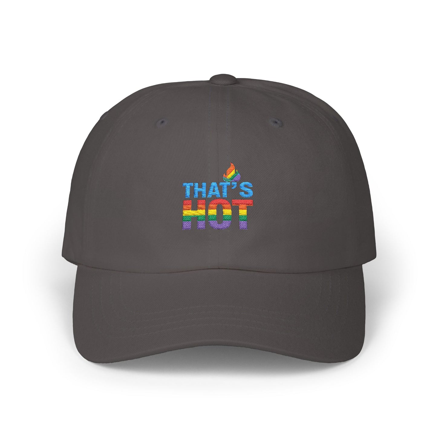 Stylish Dad Cap with Rainbow 'That's Hot' Design, LGBTQ+ Pride Hat, Casual Everyday Accessory, Gift for Father's Day, Summer Fashion