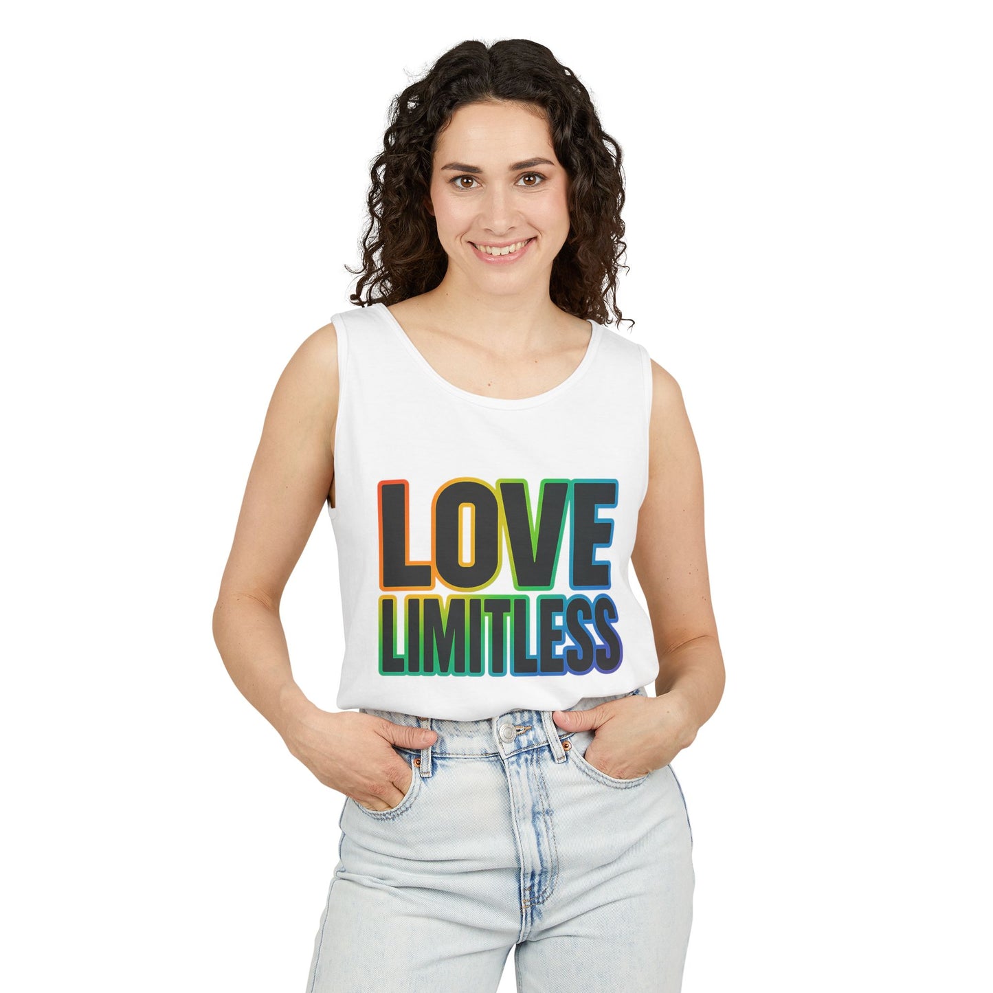 Unisex Inspirational Tank Top, Love Limitless Sleeveless Shirt, Perfect for Summer, Pride Events, Relaxed Fit Gym Wear, Gift for Friends