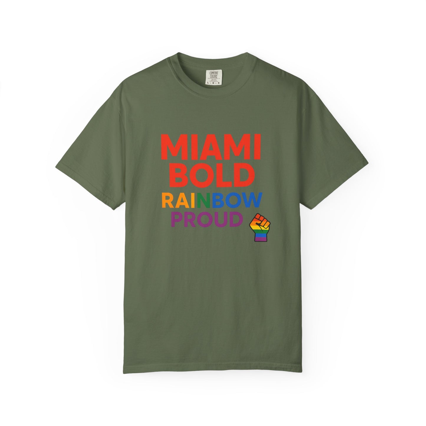 Proud LGBTQ+ Celebration T-Shirt, Miami Bold Rainbow Graphic Tee, Pride Gift, Equality Shirt, Unisex Casual Wear, Summer Apparel