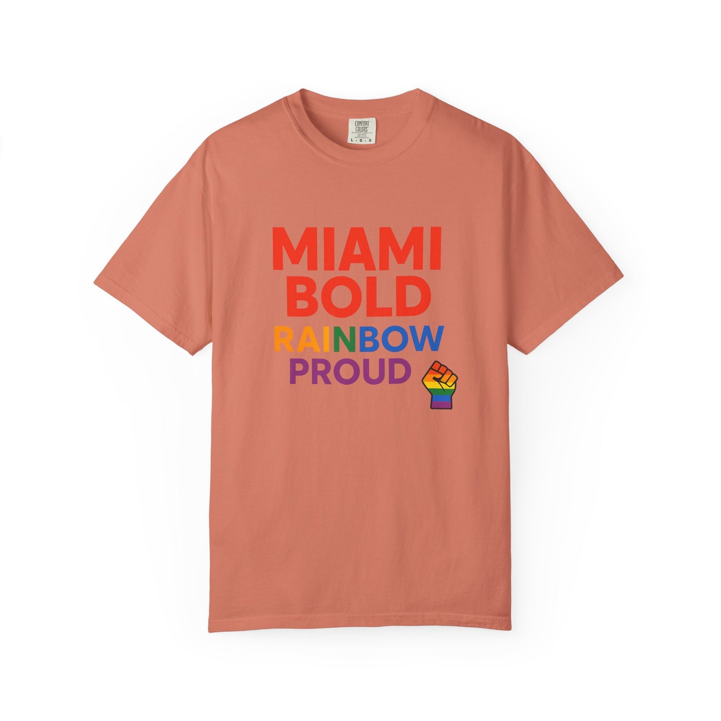 Proud LGBTQ+ Celebration T-Shirt, Miami Bold Rainbow Graphic Tee, Pride Gift, Equality Shirt, Unisex Casual Wear, Summer Apparel