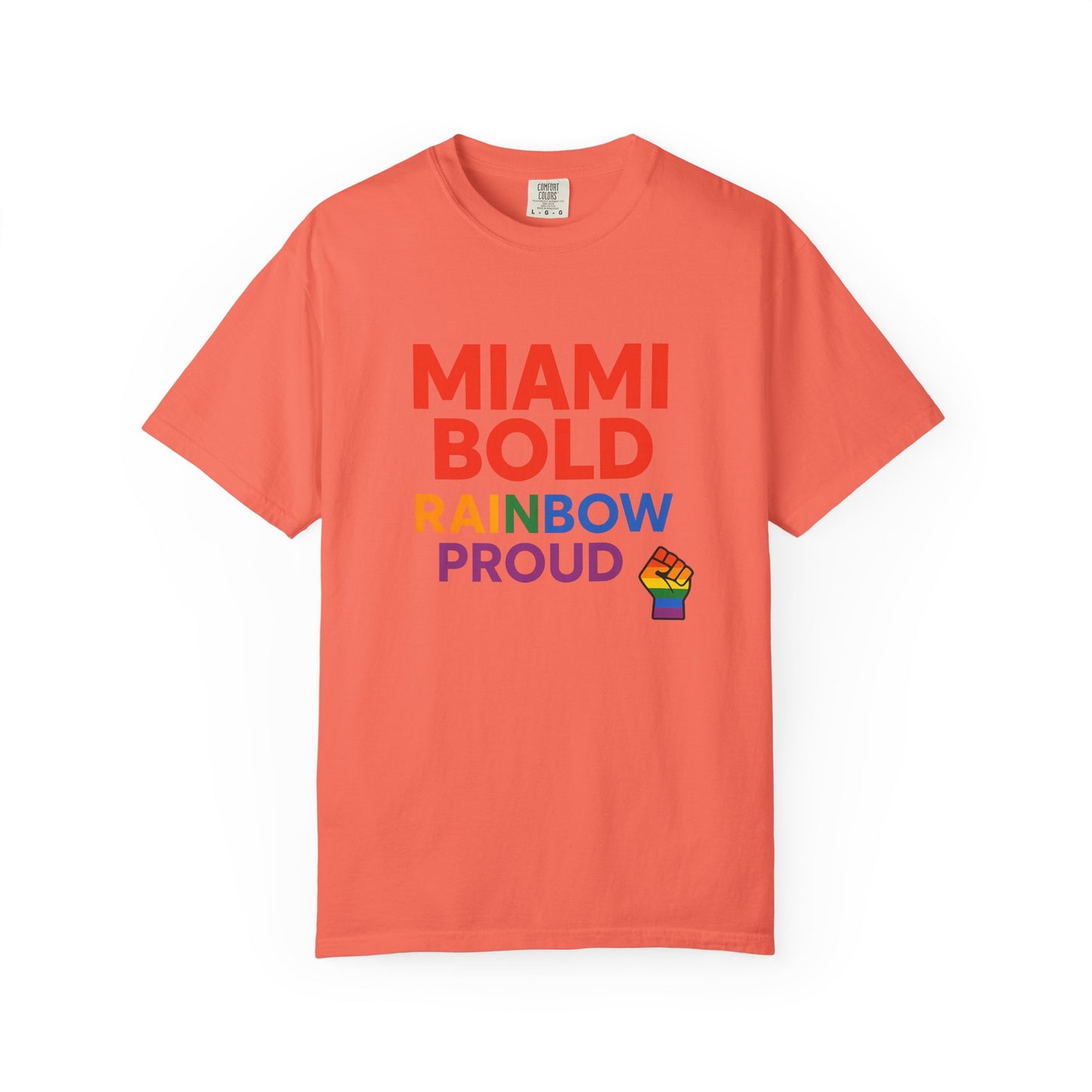 Proud LGBTQ+ Celebration T-Shirt, Miami Bold Rainbow Graphic Tee, Pride Gift, Equality Shirt, Unisex Casual Wear, Summer Apparel