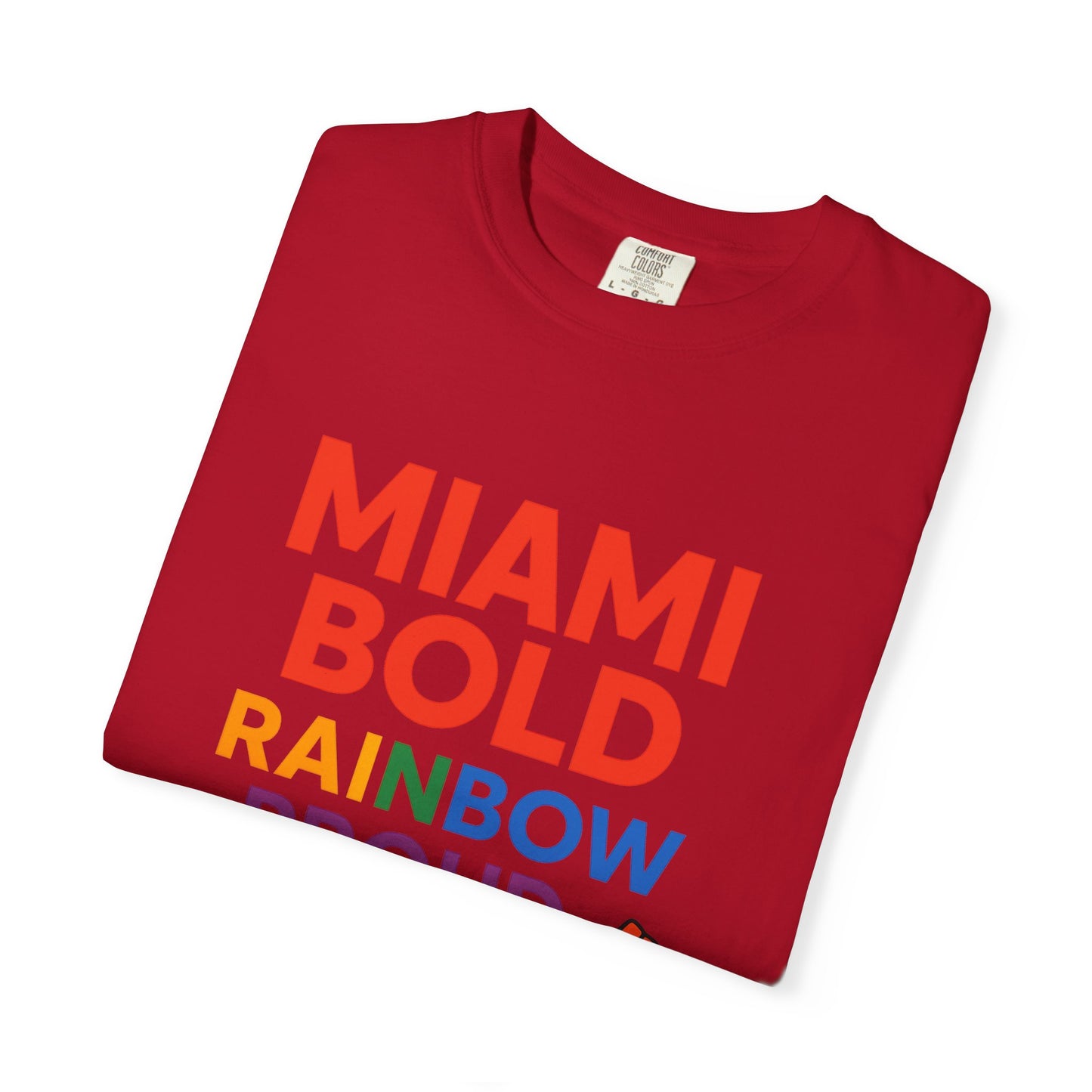 Proud LGBTQ+ Celebration T-Shirt, Miami Bold Rainbow Graphic Tee, Pride Gift, Equality Shirt, Unisex Casual Wear, Summer Apparel