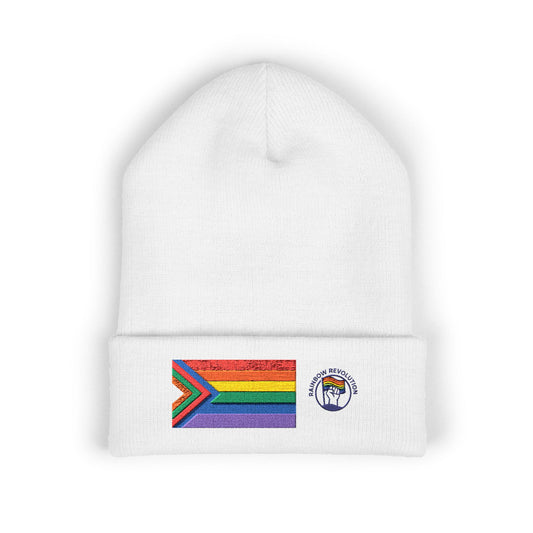 Pride Flag Cuffed Beanie - Cozy Winter Wear, LGBTQ+ Accessories, Casual Streetwear, Embroidery Hat, Holiday Gift