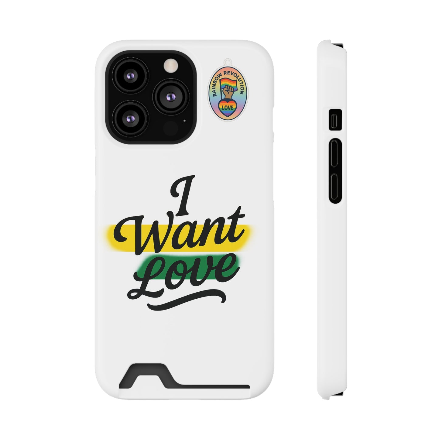 Love-Themed Phone Case with Card Holder | I Want Love, Stylish Gifts, Everyday Accessories, Phone Protection, Gift for Her