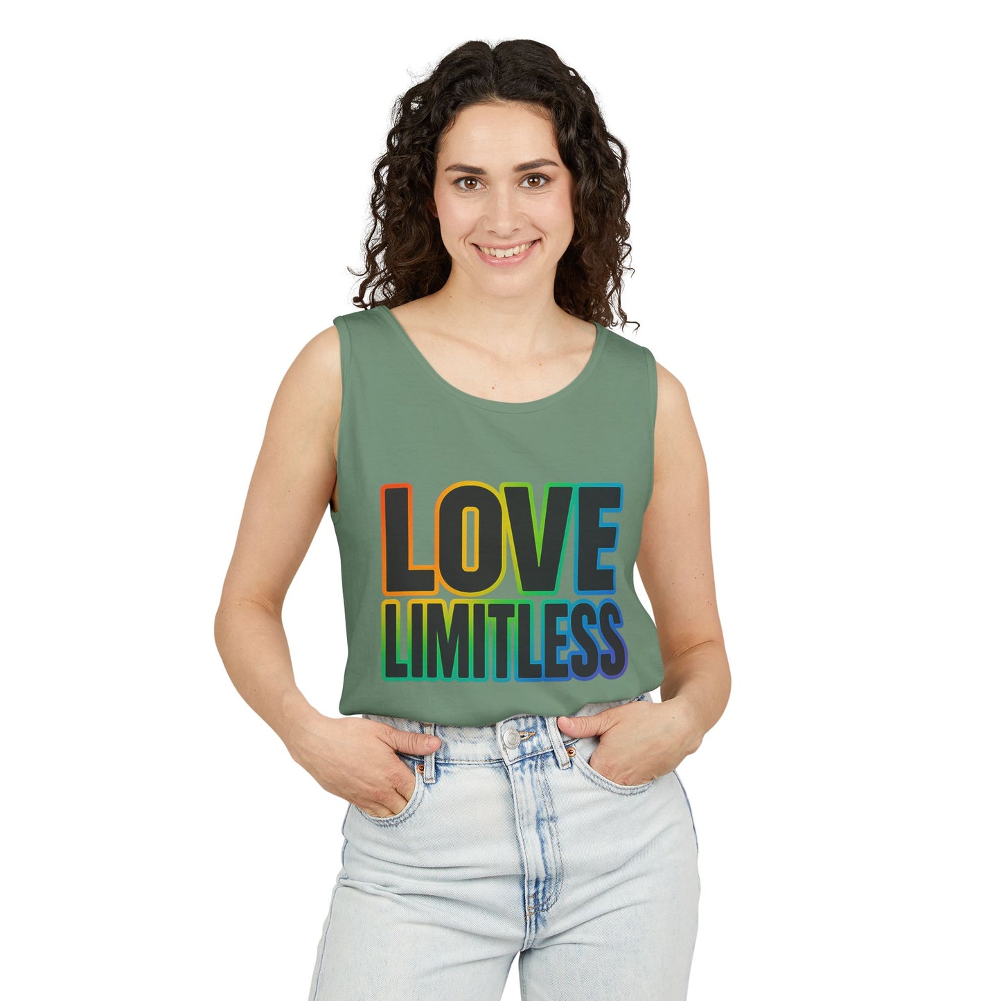 Unisex Inspirational Tank Top, Love Limitless Sleeveless Shirt, Perfect for Summer, Pride Events, Relaxed Fit Gym Wear, Gift for Friends