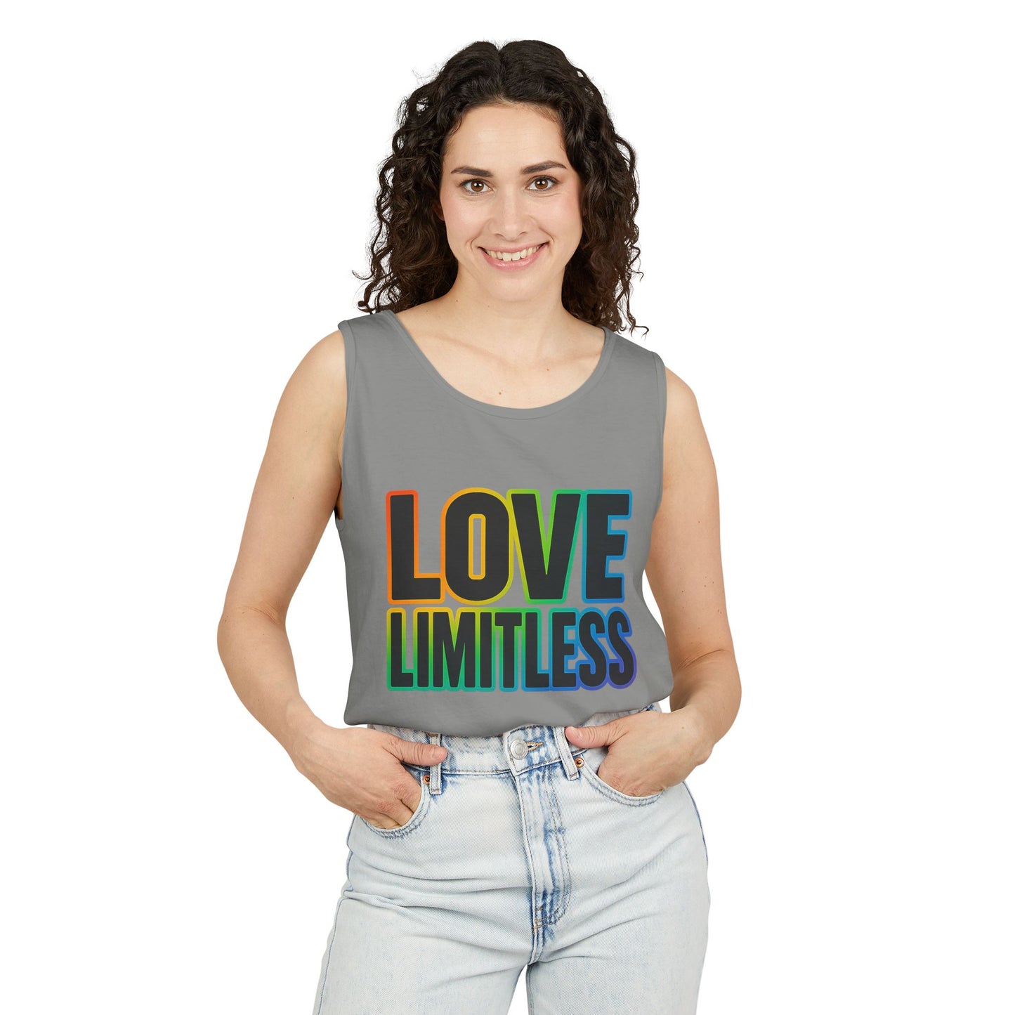 Unisex Inspirational Tank Top, Love Limitless Sleeveless Shirt, Perfect for Summer, Pride Events, Relaxed Fit Gym Wear, Gift for Friends