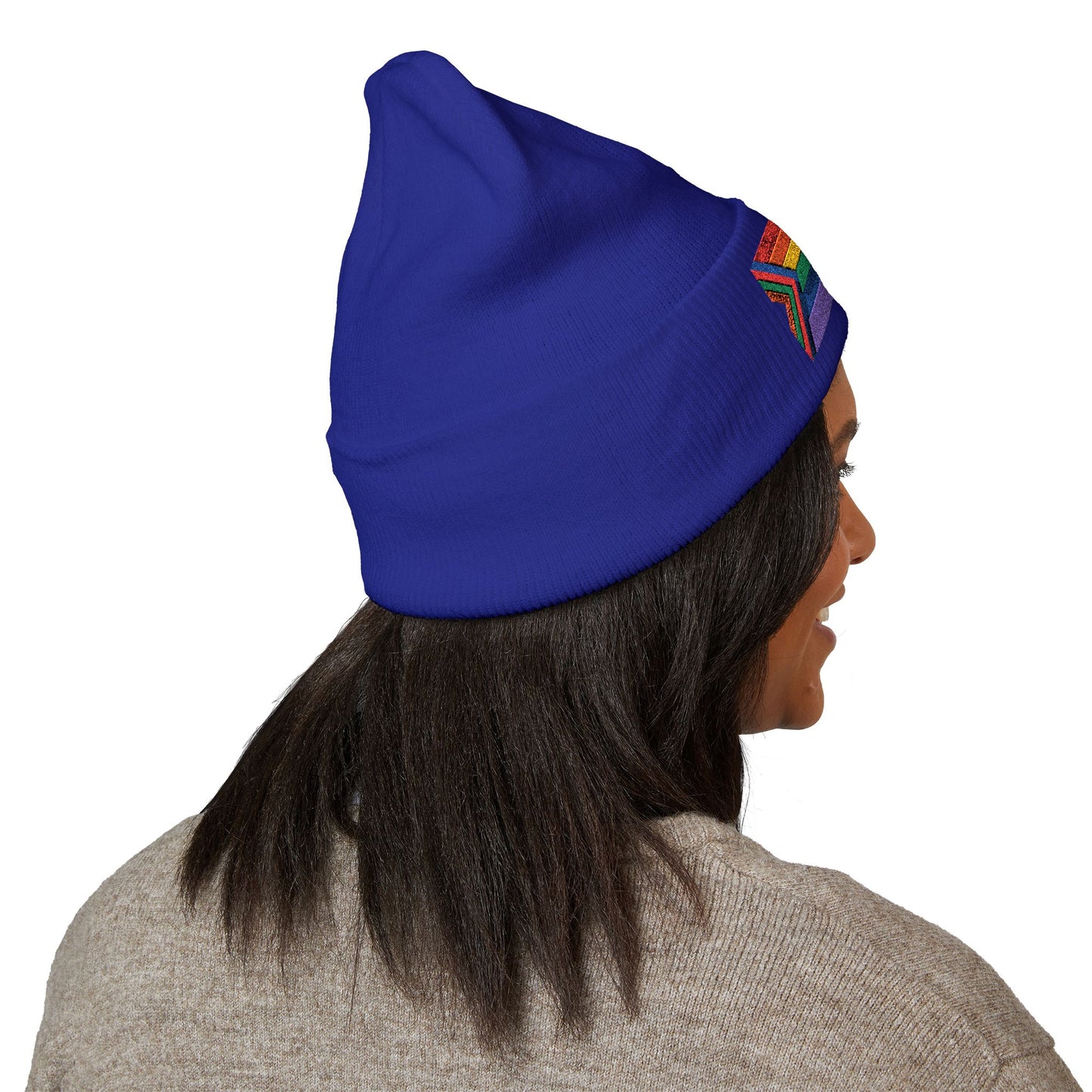 Pride Flag Cuffed Beanie - Cozy Winter Wear, LGBTQ+ Accessories, Casual Streetwear, Embroidery Hat, Holiday Gift