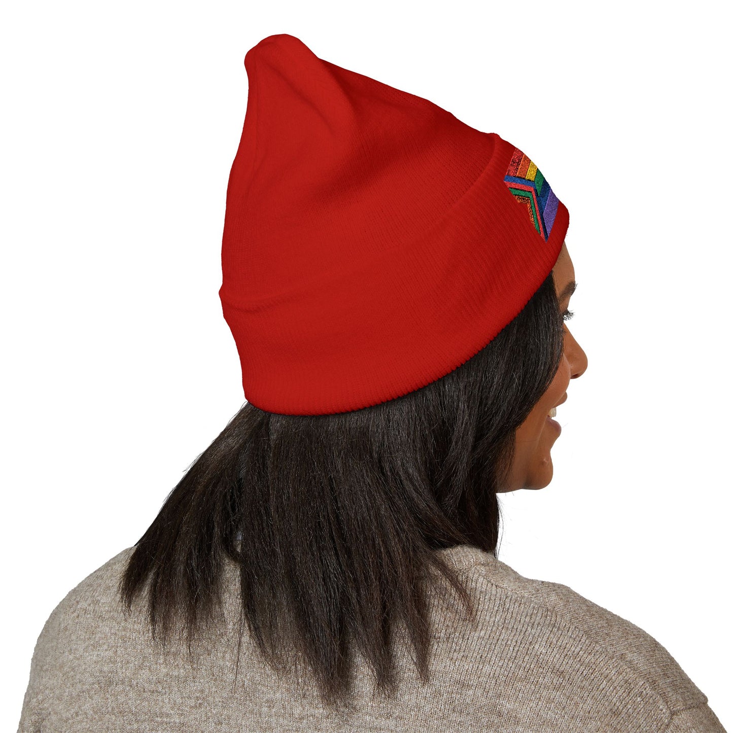 Pride Flag Cuffed Beanie - Cozy Winter Wear, LGBTQ+ Accessories, Casual Streetwear, Embroidery Hat, Holiday Gift