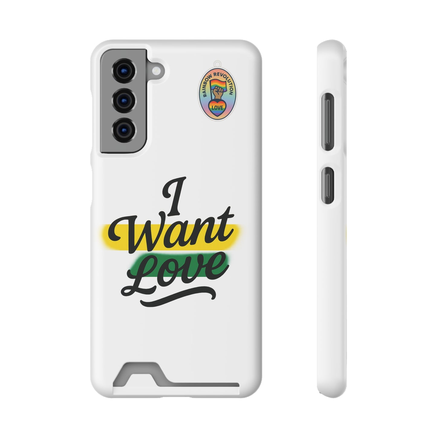 Love-Themed Phone Case with Card Holder | I Want Love, Stylish Gifts, Everyday Accessories, Phone Protection, Gift for Her