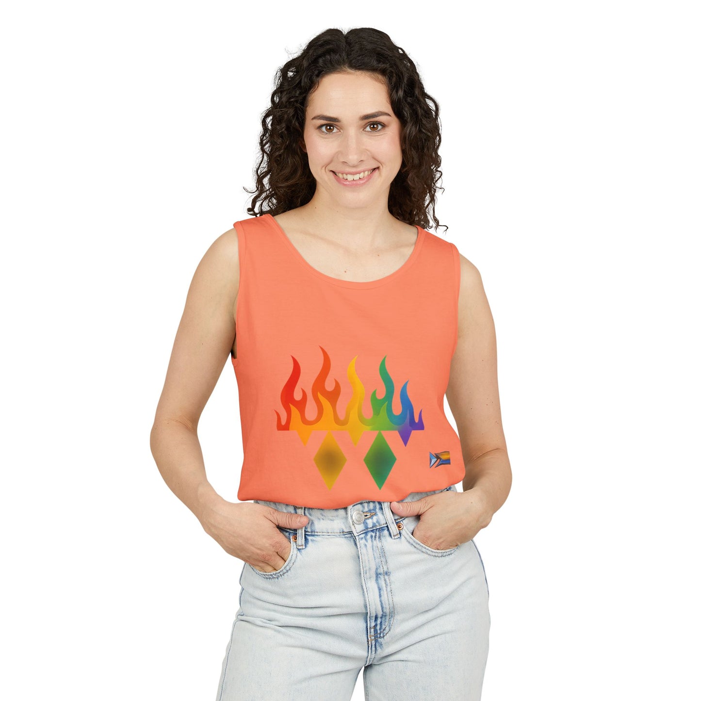Pride Flame Tank Top | Unisex Garment-Dyed Tank, LGBTQ+ Apparel, Colorful Summer Wear, Festival Clothing, Gay Pride Merchandise