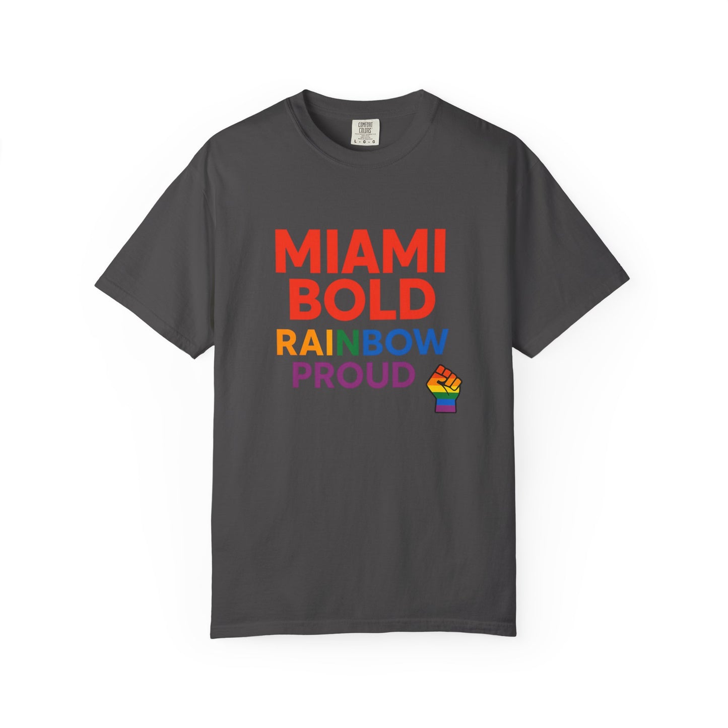 Proud LGBTQ+ Celebration T-Shirt, Miami Bold Rainbow Graphic Tee, Pride Gift, Equality Shirt, Unisex Casual Wear, Summer Apparel