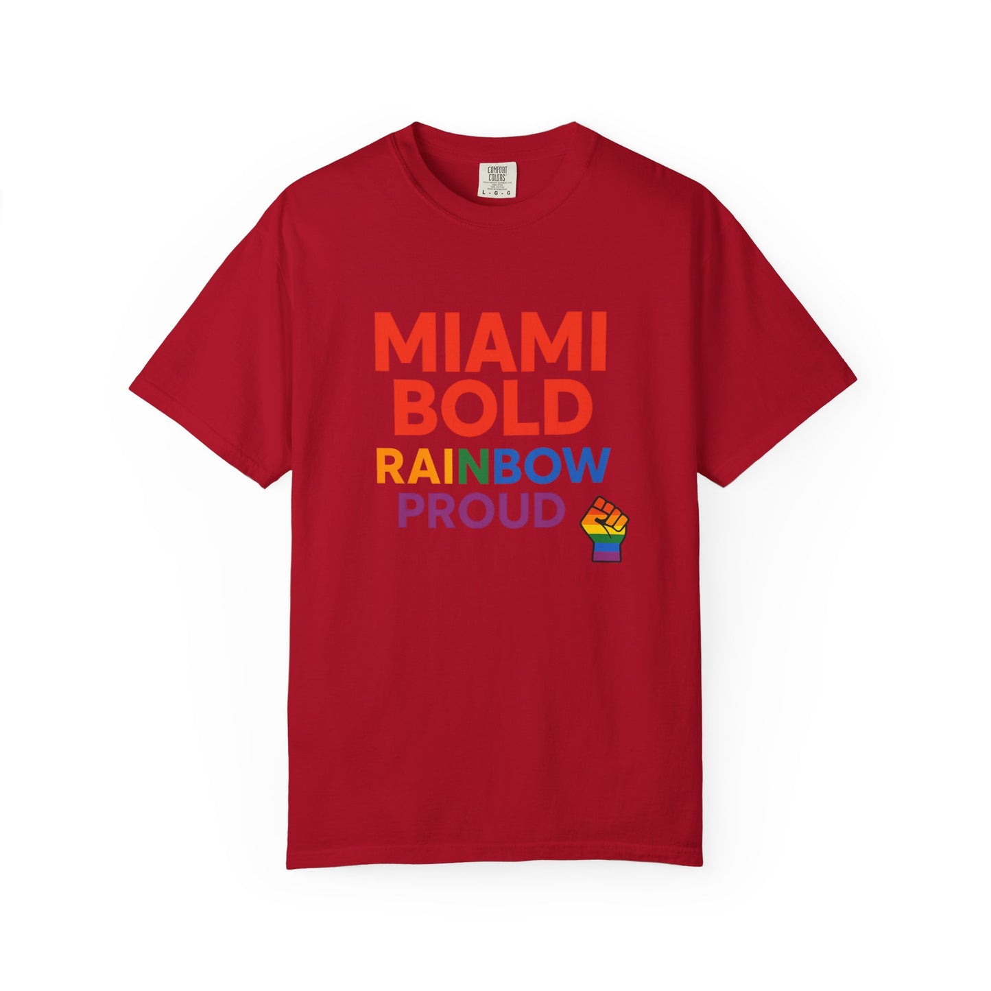 Proud LGBTQ+ Celebration T-Shirt, Miami Bold Rainbow Graphic Tee, Pride Gift, Equality Shirt, Unisex Casual Wear, Summer Apparel