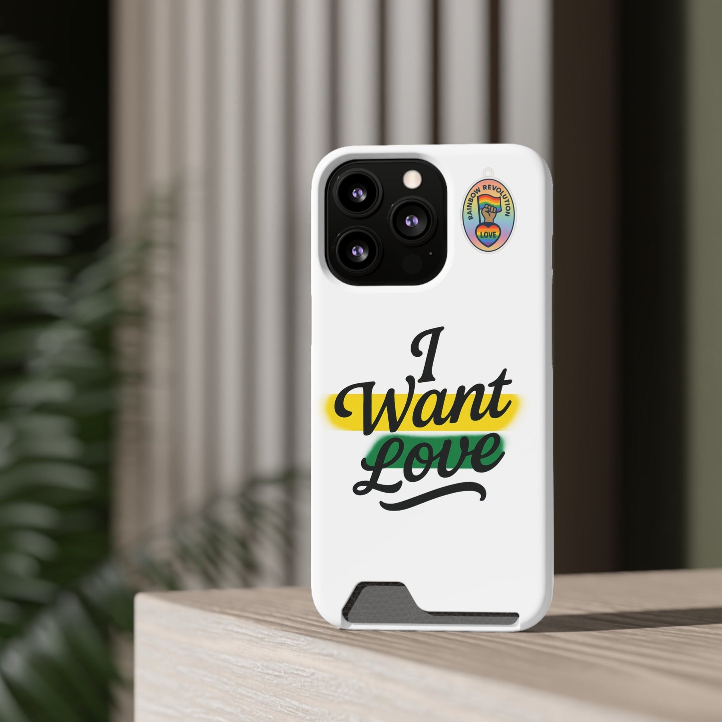 Love-Themed Phone Case with Card Holder | I Want Love, Stylish Gifts, Everyday Accessories, Phone Protection, Gift for Her