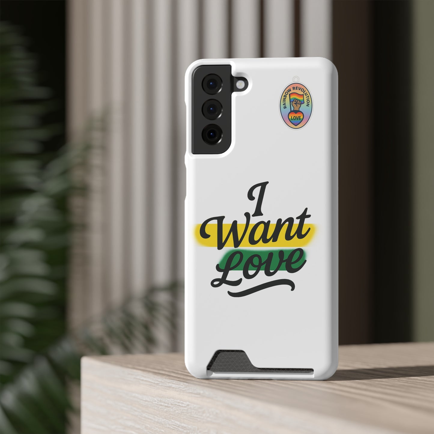 Love-Themed Phone Case with Card Holder | I Want Love, Stylish Gifts, Everyday Accessories, Phone Protection, Gift for Her