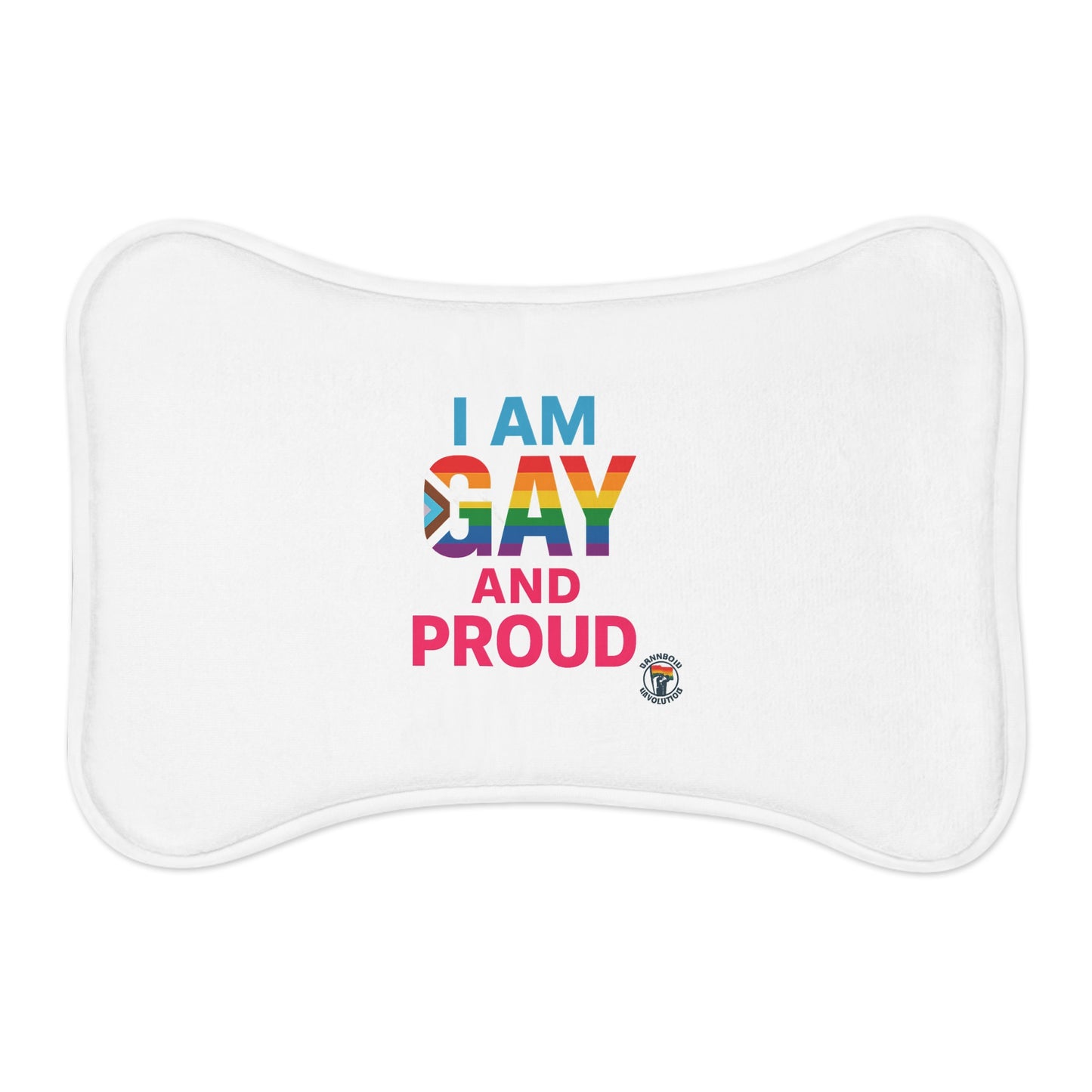 Pride Pet Feeding Mat - I Am Gay and Proud, Rainbow Design, Dog Bowl Mat, Pet Accessory, LGBTQ+ Dog Mat, Pride Month Gift