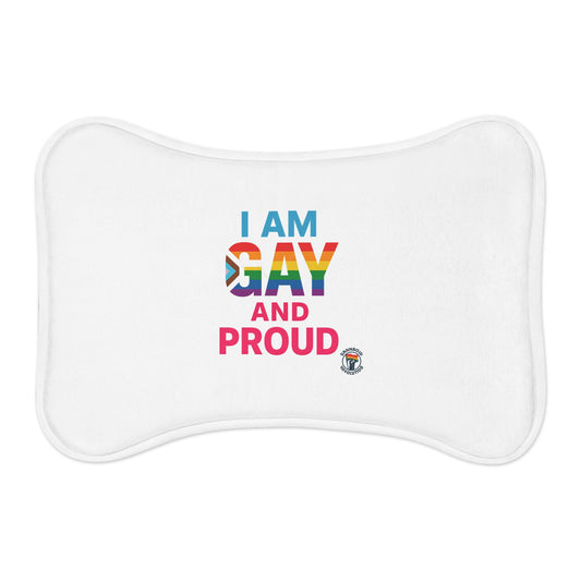 Pride Pet Feeding Mat - I Am Gay and Proud, Rainbow Design, Dog Bowl Mat, Pet Accessory, LGBTQ+ Dog Mat, Pride Month Gift