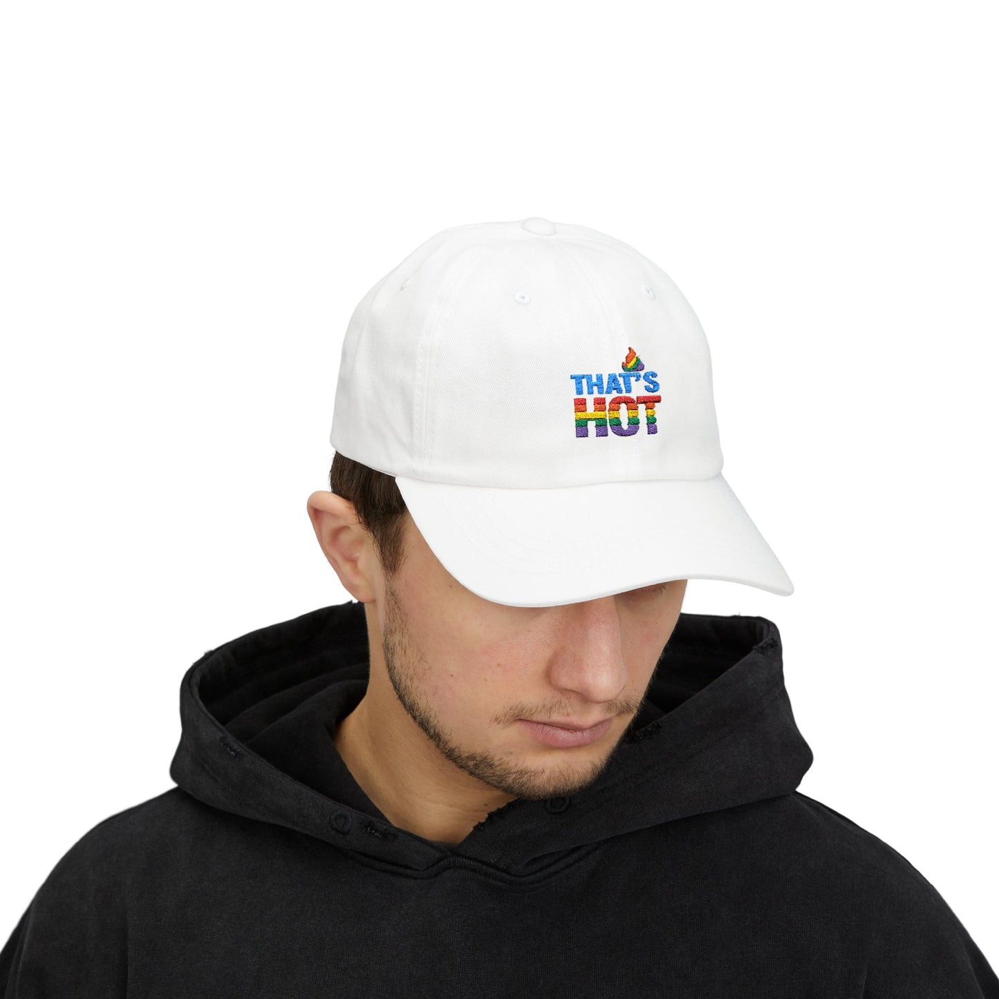 Stylish Dad Cap with Rainbow 'That's Hot' Design, LGBTQ+ Pride Hat, Casual Everyday Accessory, Gift for Father's Day, Summer Fashion