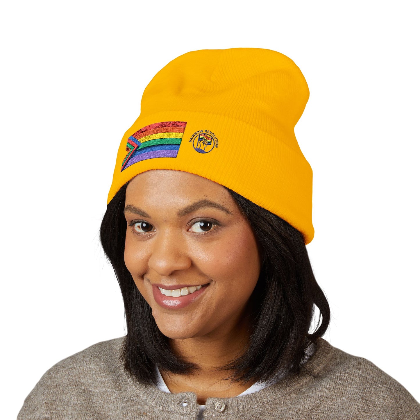 Pride Flag Cuffed Beanie - Cozy Winter Wear, LGBTQ+ Accessories, Casual Streetwear, Embroidery Hat, Holiday Gift