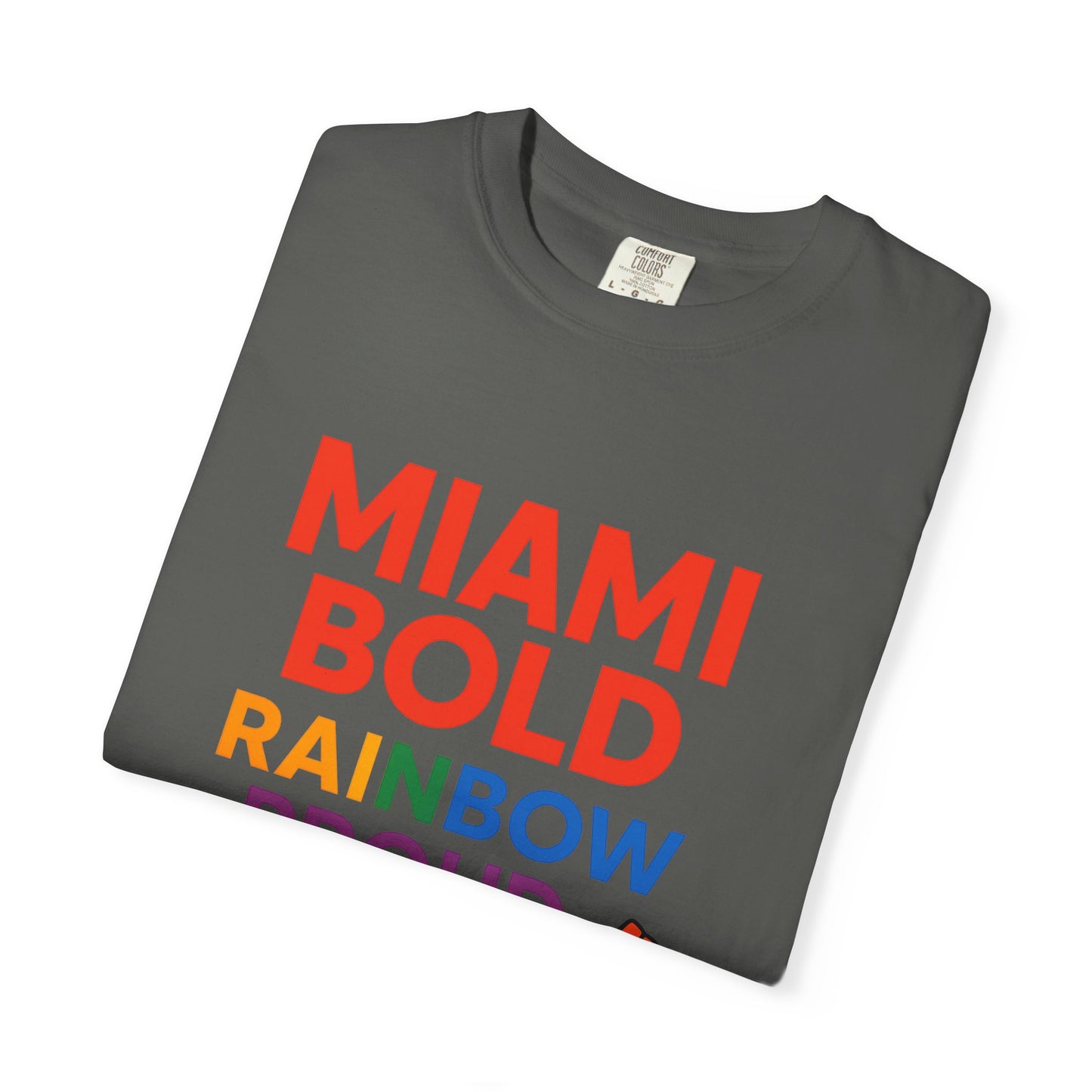 Proud LGBTQ+ Celebration T-Shirt, Miami Bold Rainbow Graphic Tee, Pride Gift, Equality Shirt, Unisex Casual Wear, Summer Apparel