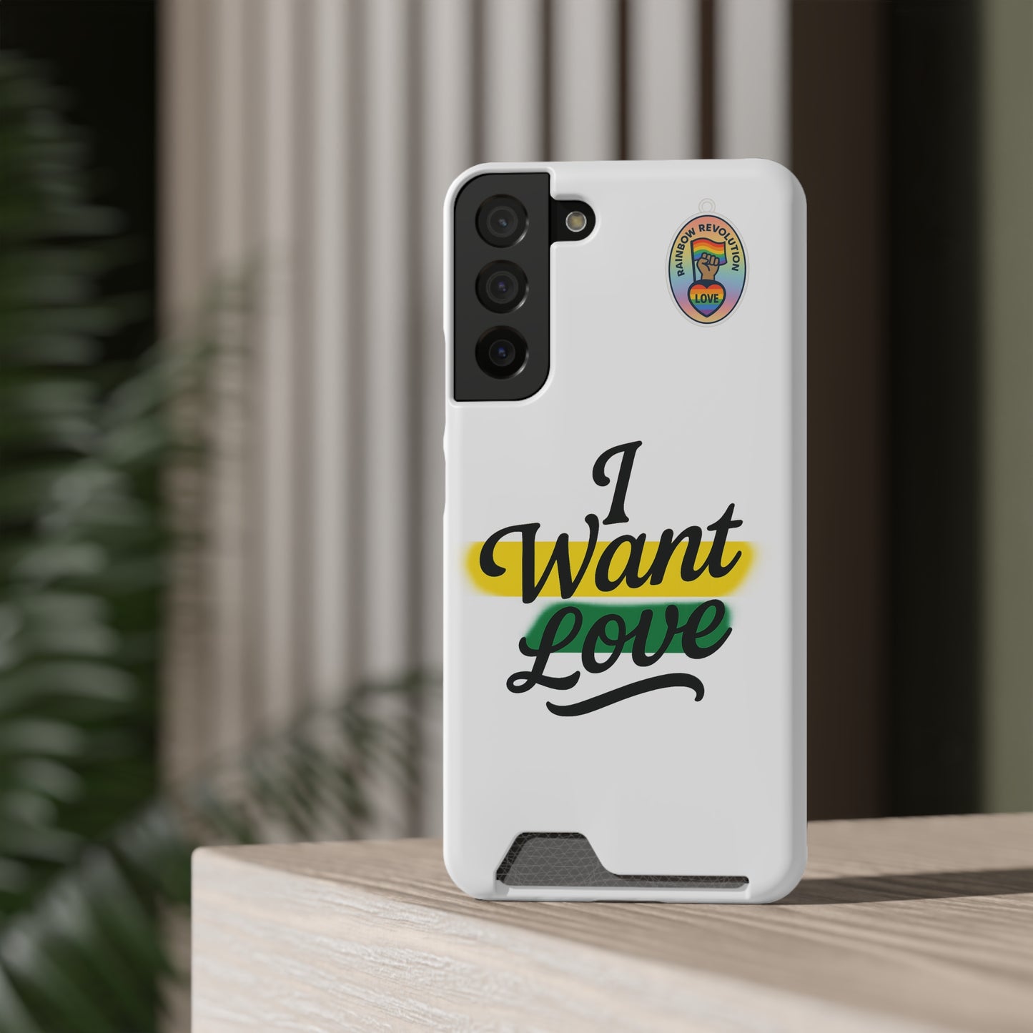 Love-Themed Phone Case with Card Holder | I Want Love, Stylish Gifts, Everyday Accessories, Phone Protection, Gift for Her