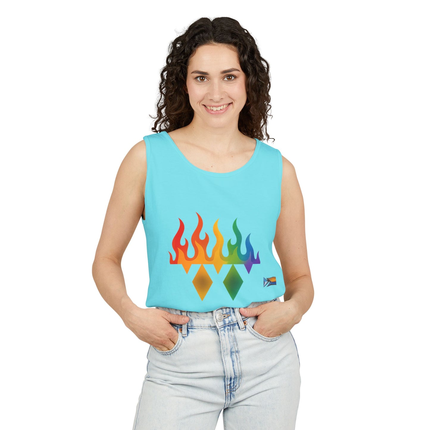 Pride Flame Tank Top | Unisex Garment-Dyed Tank, LGBTQ+ Apparel, Colorful Summer Wear, Festival Clothing, Gay Pride Merchandise