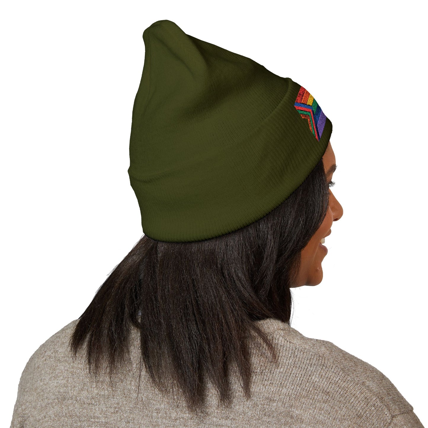 Pride Flag Cuffed Beanie - Cozy Winter Wear, LGBTQ+ Accessories, Casual Streetwear, Embroidery Hat, Holiday Gift