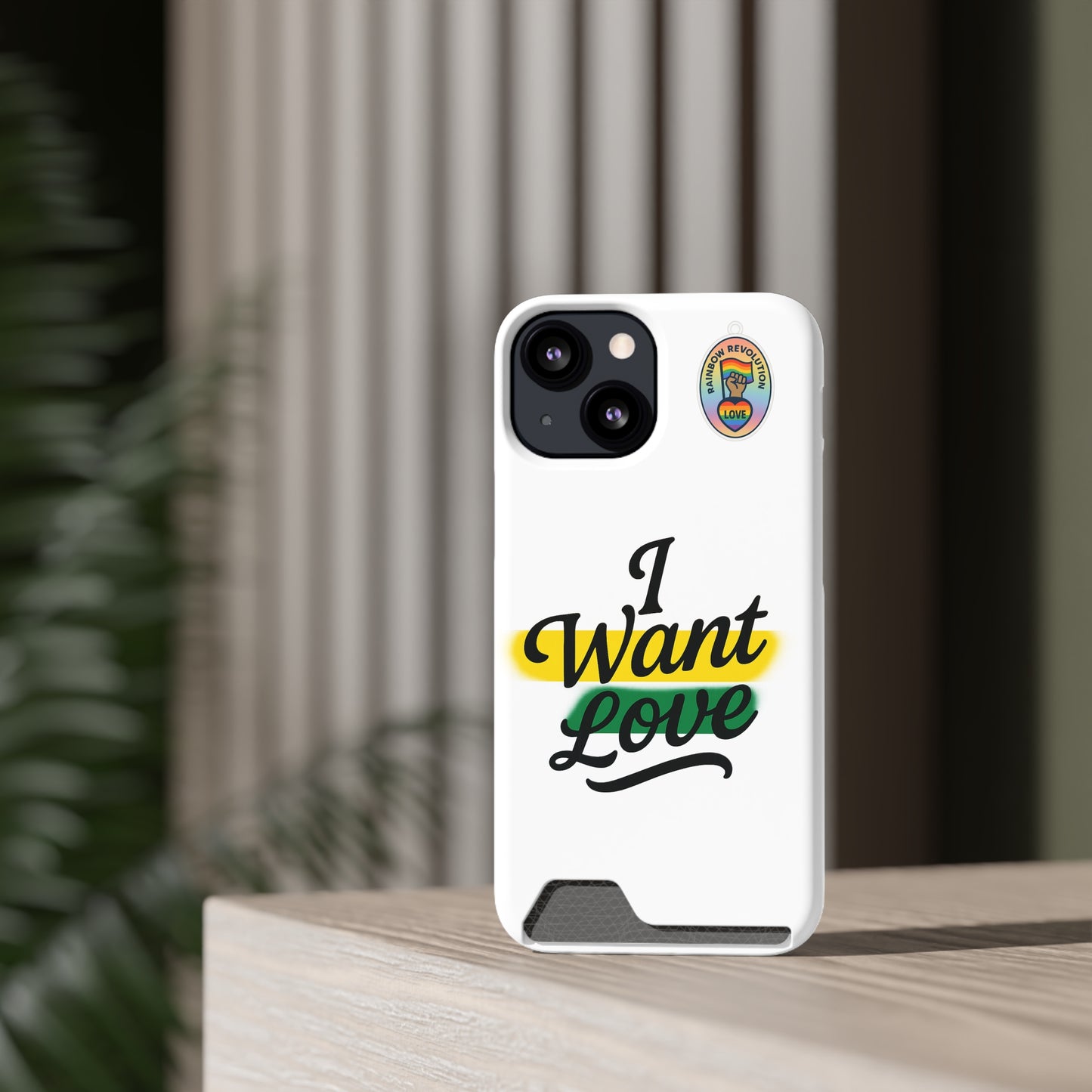 Love-Themed Phone Case with Card Holder | I Want Love, Stylish Gifts, Everyday Accessories, Phone Protection, Gift for Her