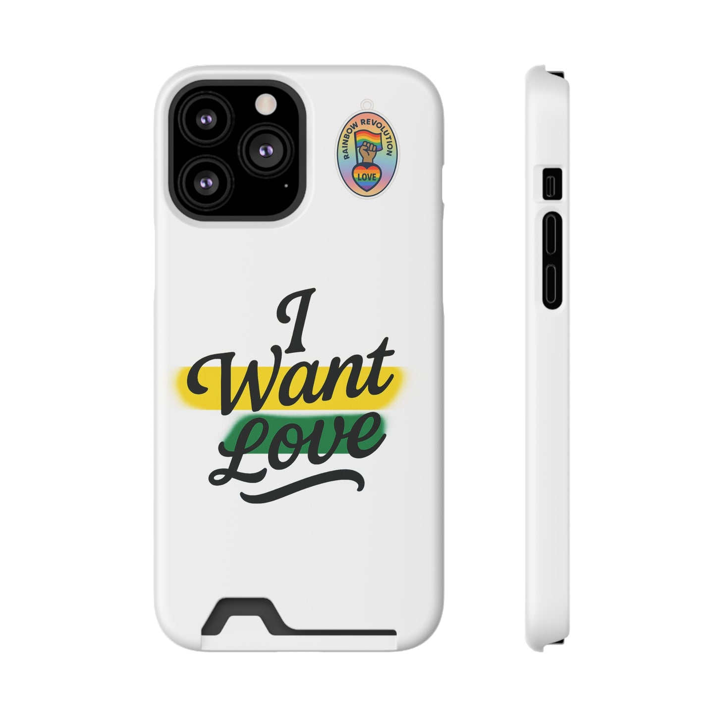 Love-Themed Phone Case with Card Holder | I Want Love, Stylish Gifts, Everyday Accessories, Phone Protection, Gift for Her