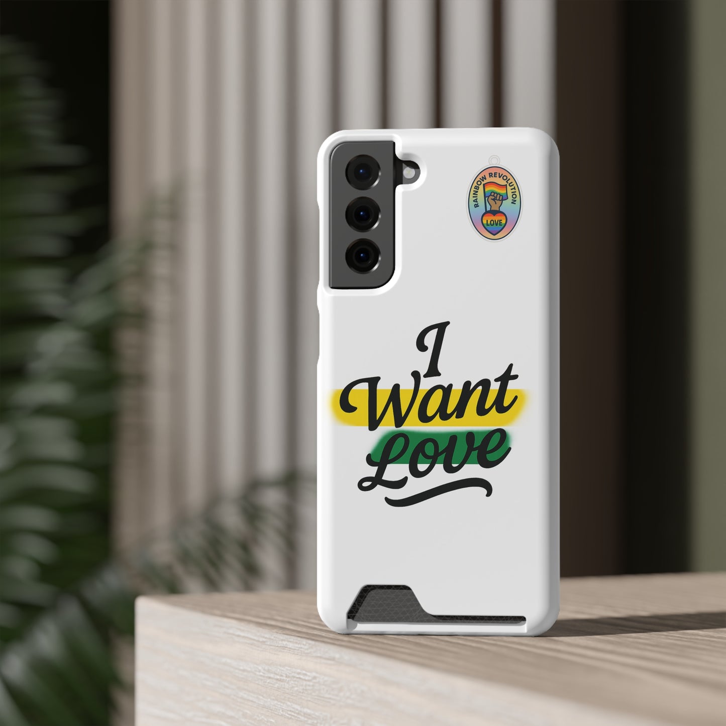Love-Themed Phone Case with Card Holder | I Want Love, Stylish Gifts, Everyday Accessories, Phone Protection, Gift for Her