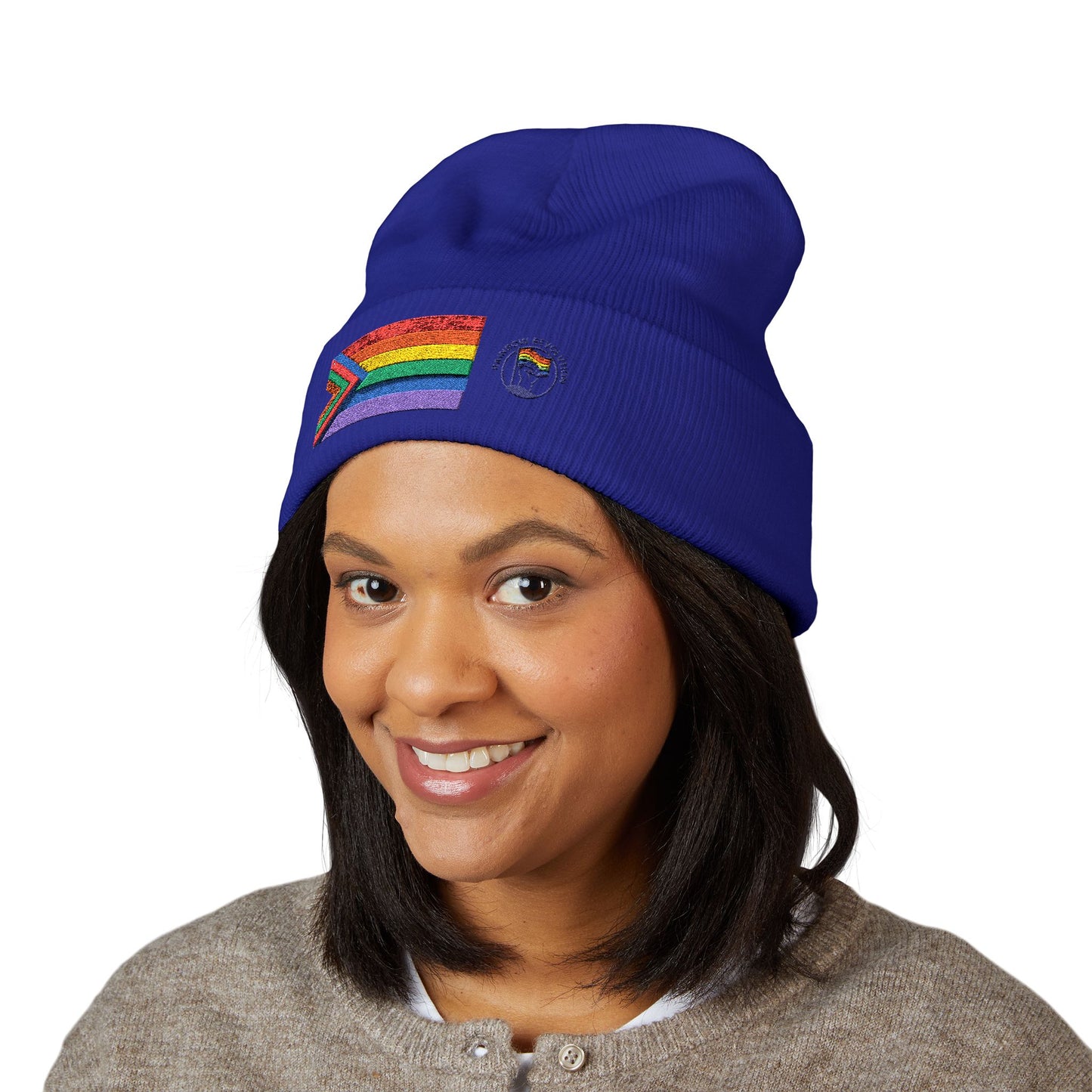 Pride Flag Cuffed Beanie - Cozy Winter Wear, LGBTQ+ Accessories, Casual Streetwear, Embroidery Hat, Holiday Gift