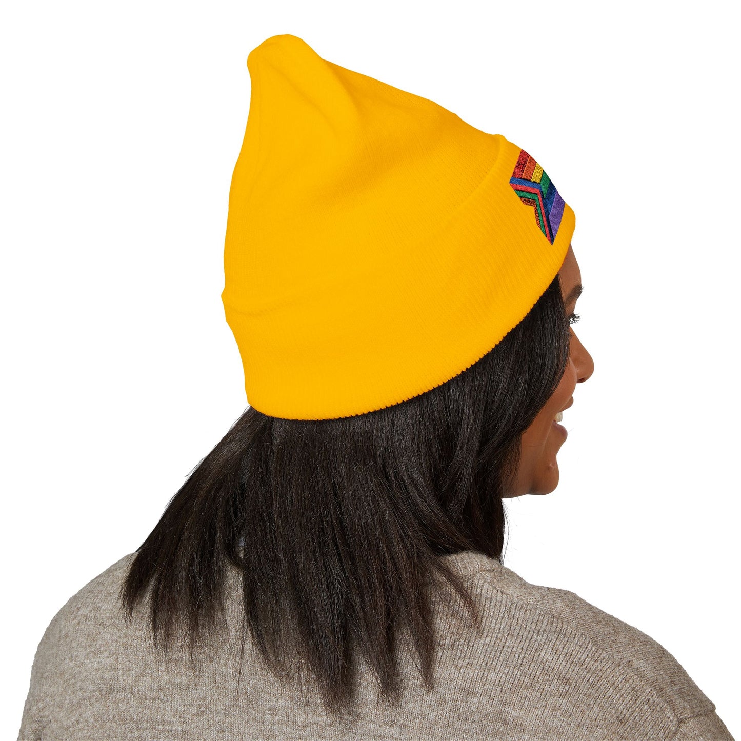 Pride Flag Cuffed Beanie - Cozy Winter Wear, LGBTQ+ Accessories, Casual Streetwear, Embroidery Hat, Holiday Gift