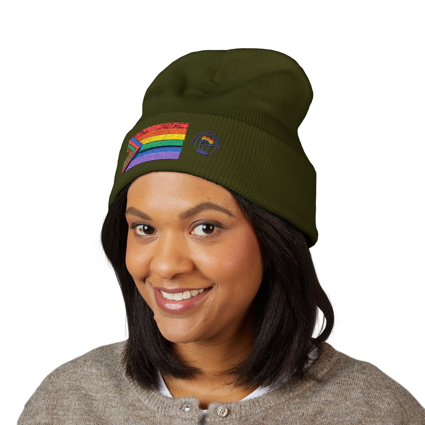 Pride Flag Cuffed Beanie - Cozy Winter Wear, LGBTQ+ Accessories, Casual Streetwear, Embroidery Hat, Holiday Gift