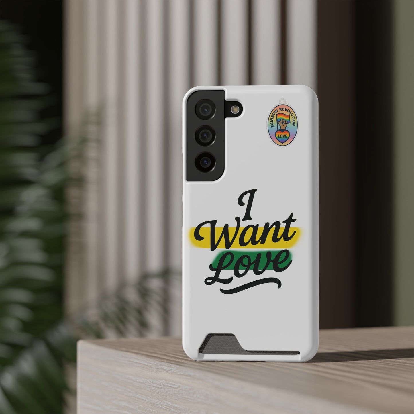 Love-Themed Phone Case with Card Holder | I Want Love, Stylish Gifts, Everyday Accessories, Phone Protection, Gift for Her