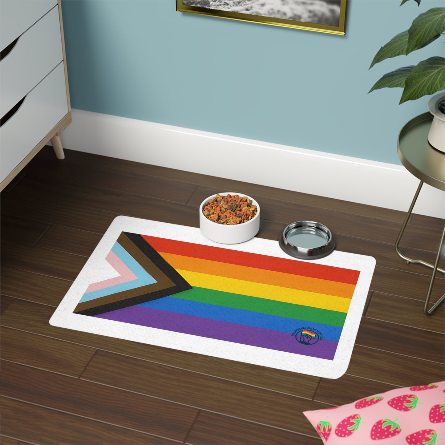 Pride Pet Food Mat - Rainbow Flag Design, Dog Feeding Mat, Cat Food Mat, LGBTQ+ Pet Accessory, Pet Decor, Kitchen Accessory