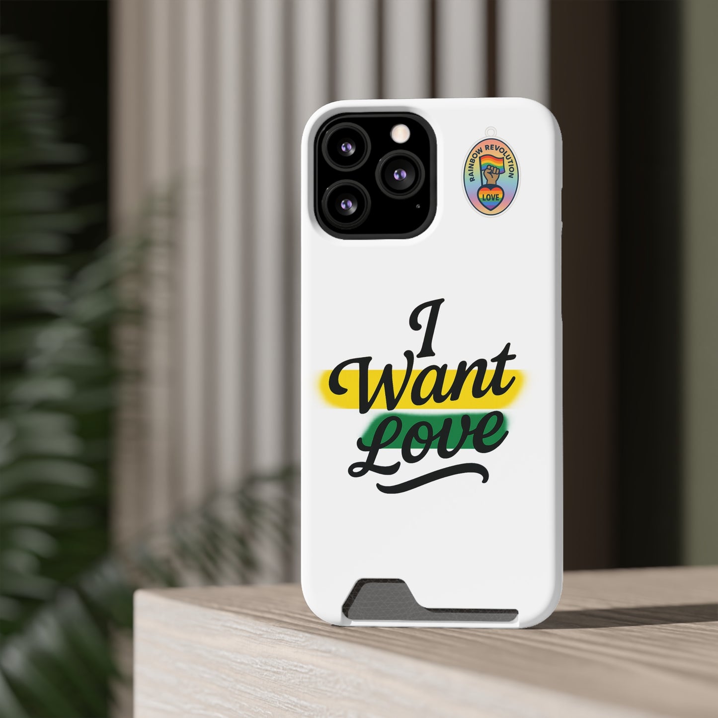 Love-Themed Phone Case with Card Holder | I Want Love, Stylish Gifts, Everyday Accessories, Phone Protection, Gift for Her