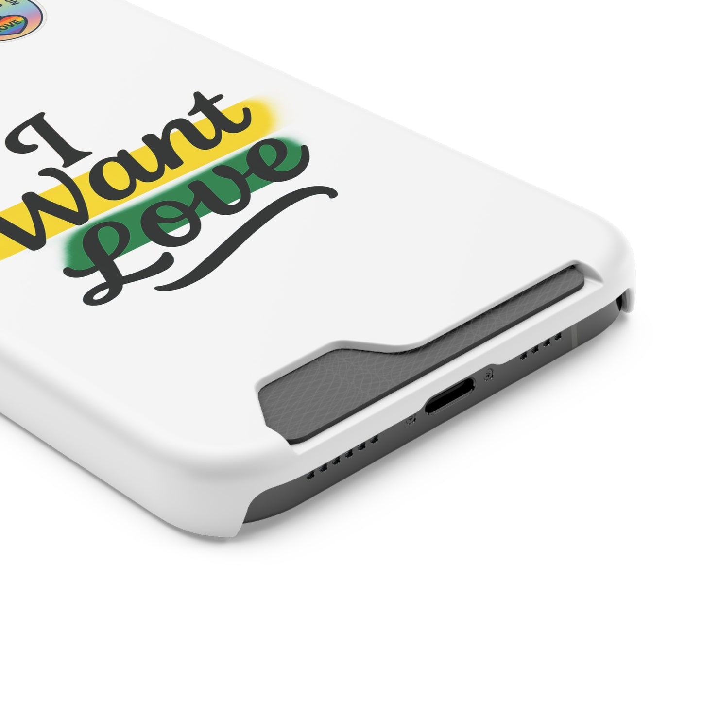 Love-Themed Phone Case with Card Holder | I Want Love, Stylish Gifts, Everyday Accessories, Phone Protection, Gift for Her