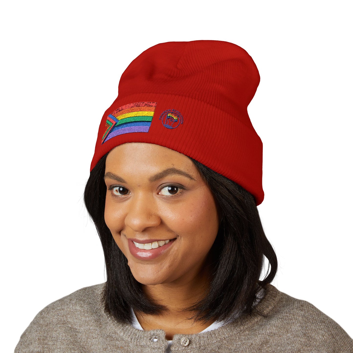 Pride Flag Cuffed Beanie - Cozy Winter Wear, LGBTQ+ Accessories, Casual Streetwear, Embroidery Hat, Holiday Gift