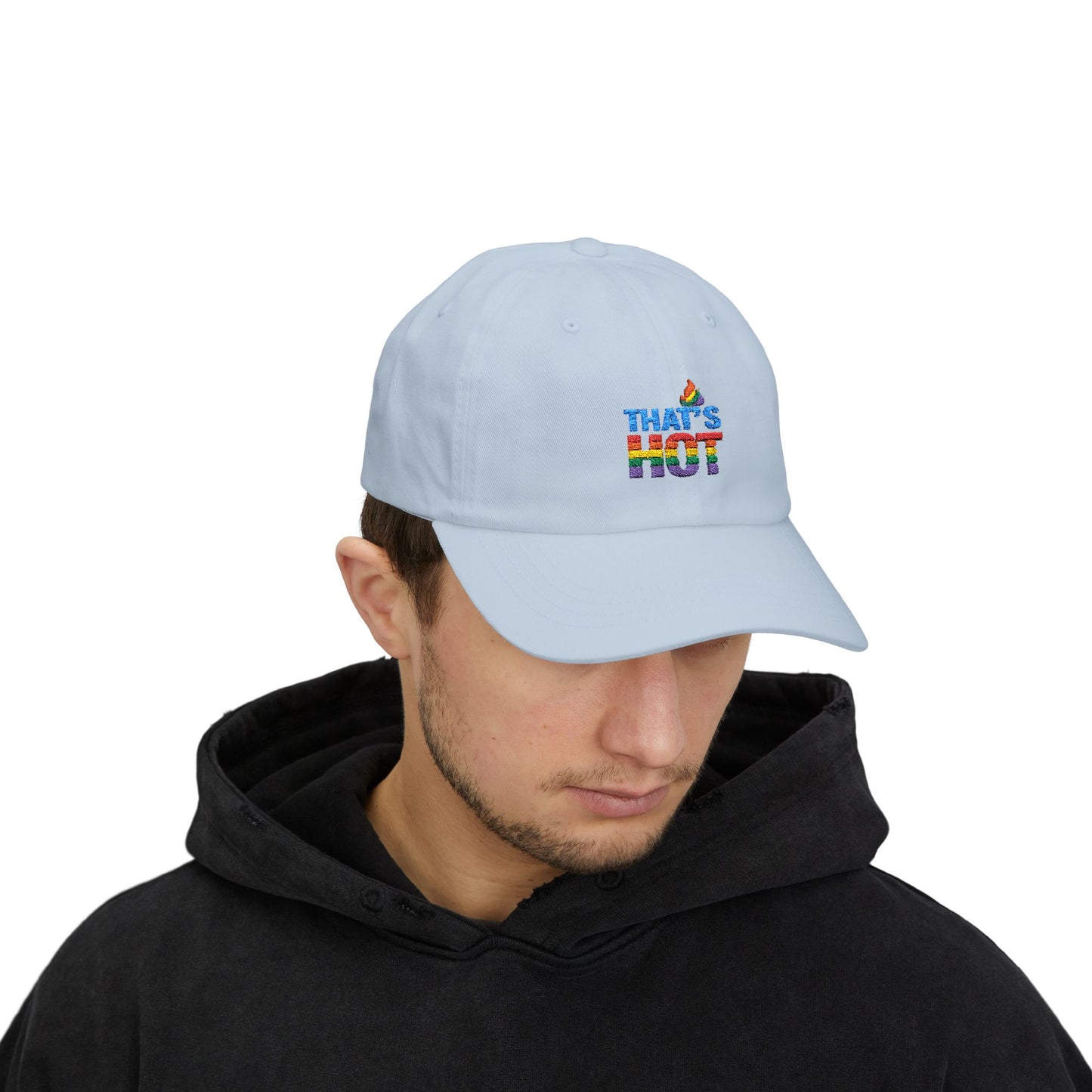 Stylish Dad Cap with Rainbow 'That's Hot' Design, LGBTQ+ Pride Hat, Casual Everyday Accessory, Gift for Father's Day, Summer Fashion