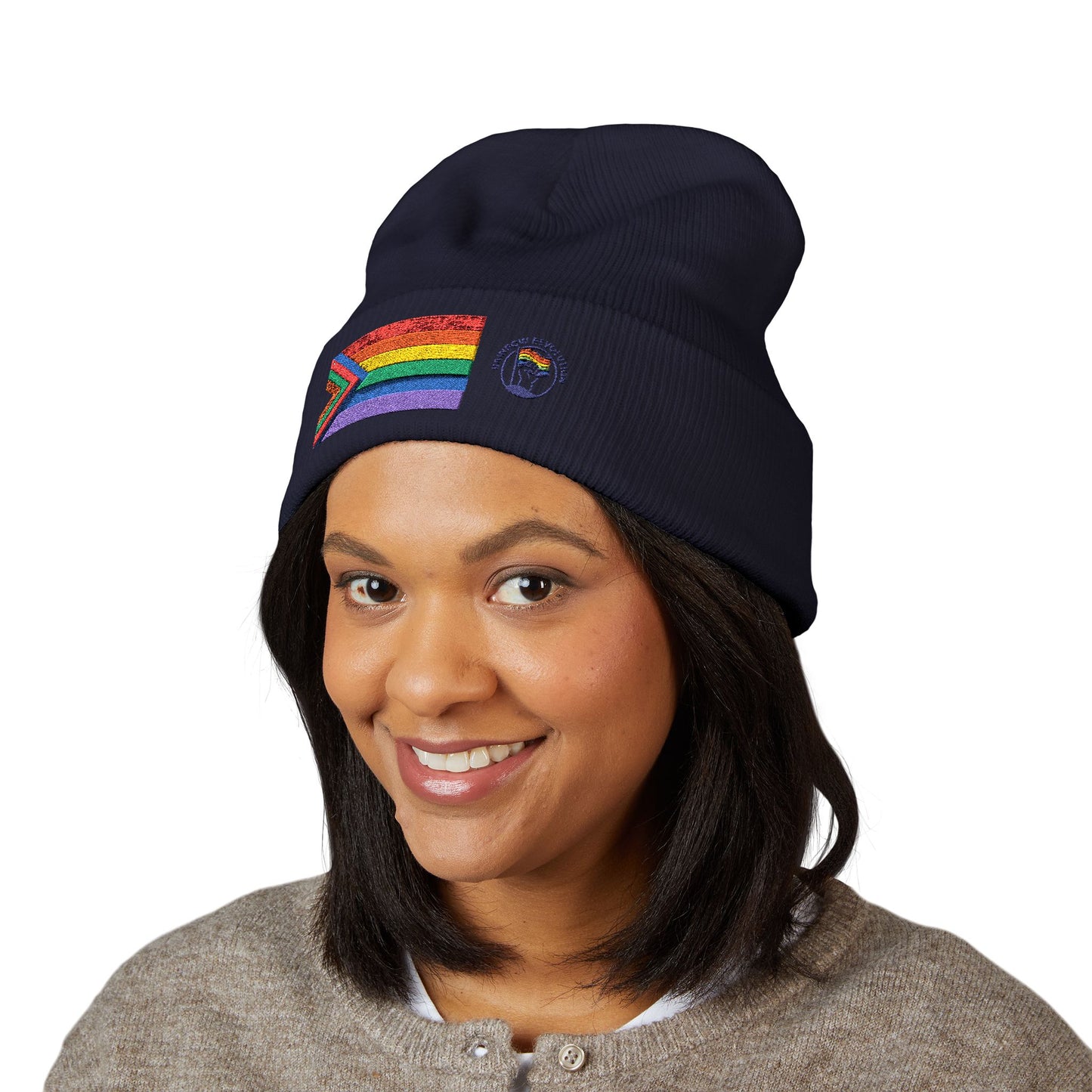 Pride Flag Cuffed Beanie - Cozy Winter Wear, LGBTQ+ Accessories, Casual Streetwear, Embroidery Hat, Holiday Gift