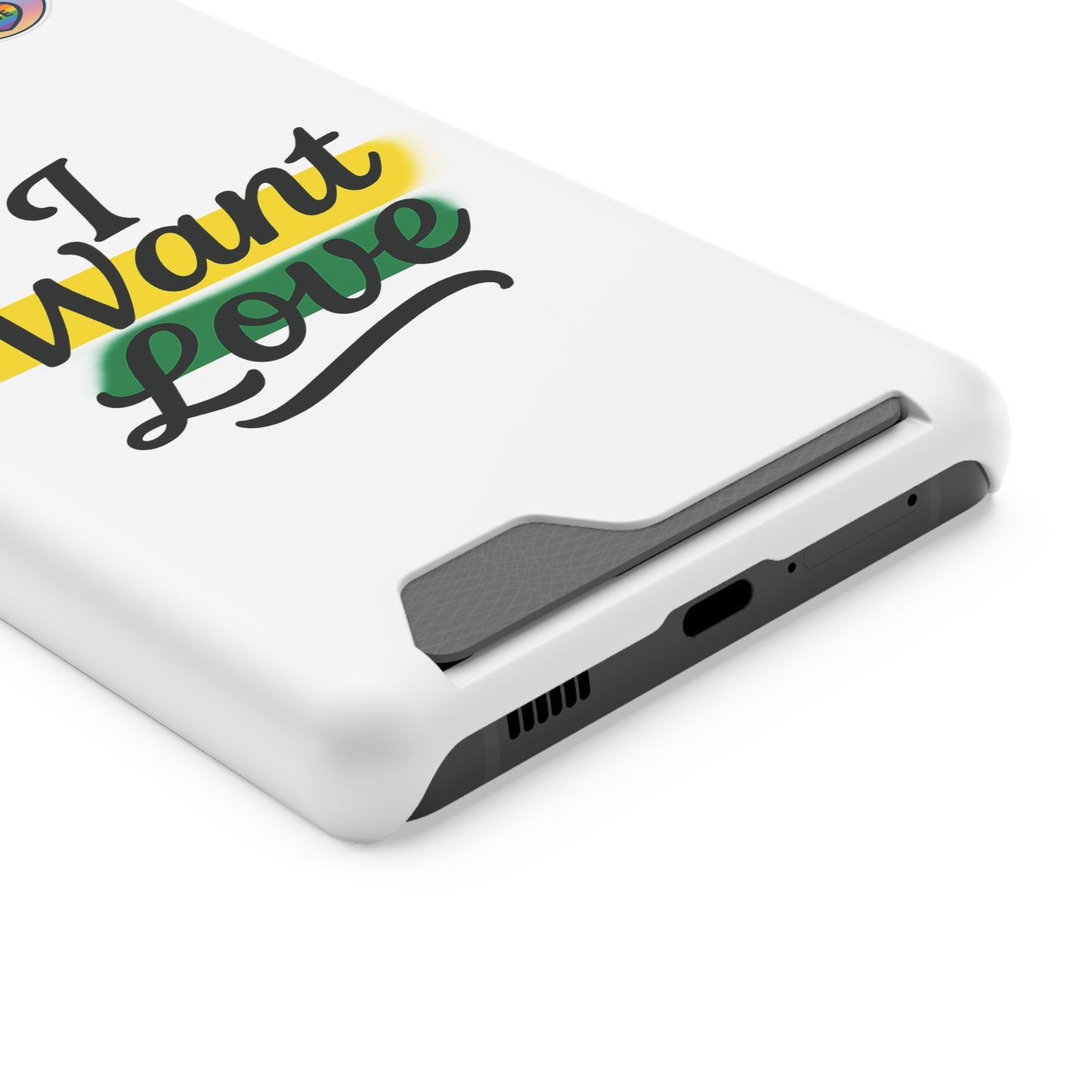 Love-Themed Phone Case with Card Holder | I Want Love, Stylish Gifts, Everyday Accessories, Phone Protection, Gift for Her