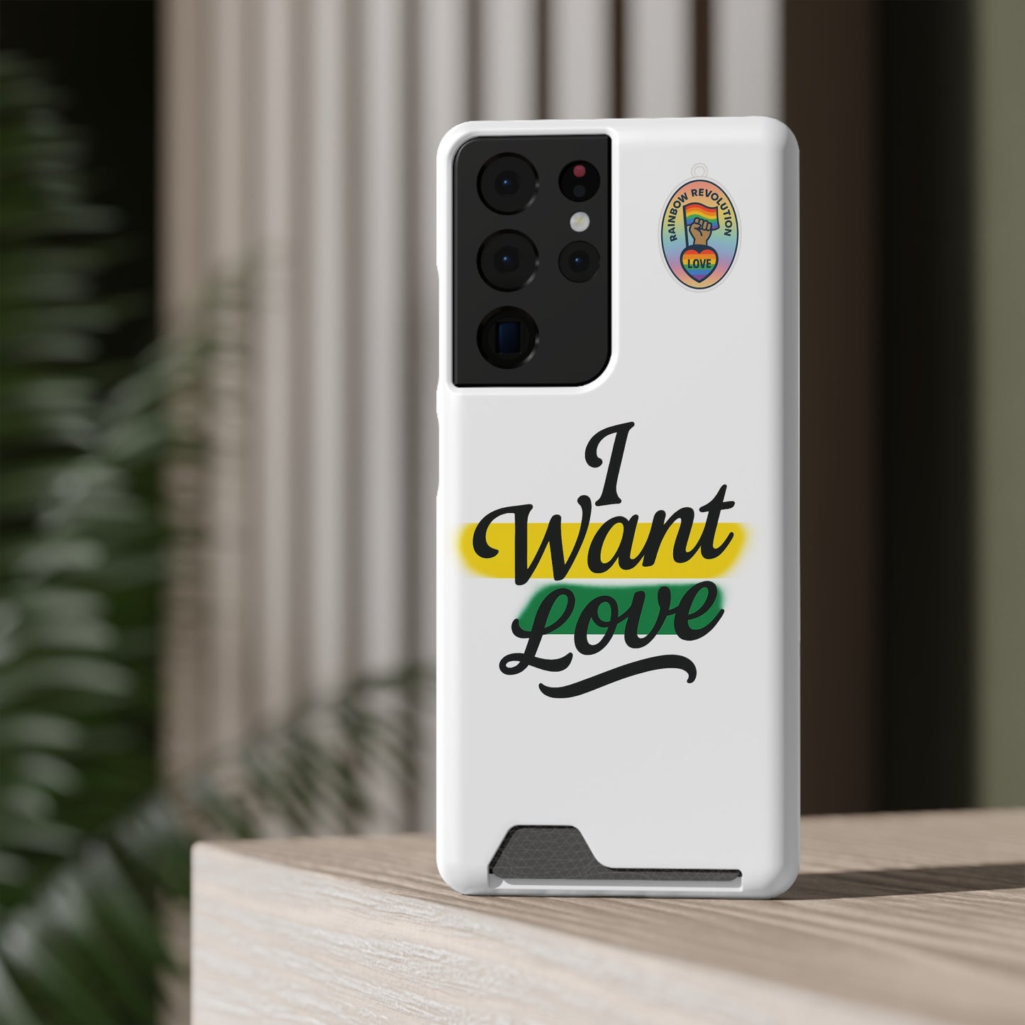Love-Themed Phone Case with Card Holder | I Want Love, Stylish Gifts, Everyday Accessories, Phone Protection, Gift for Her