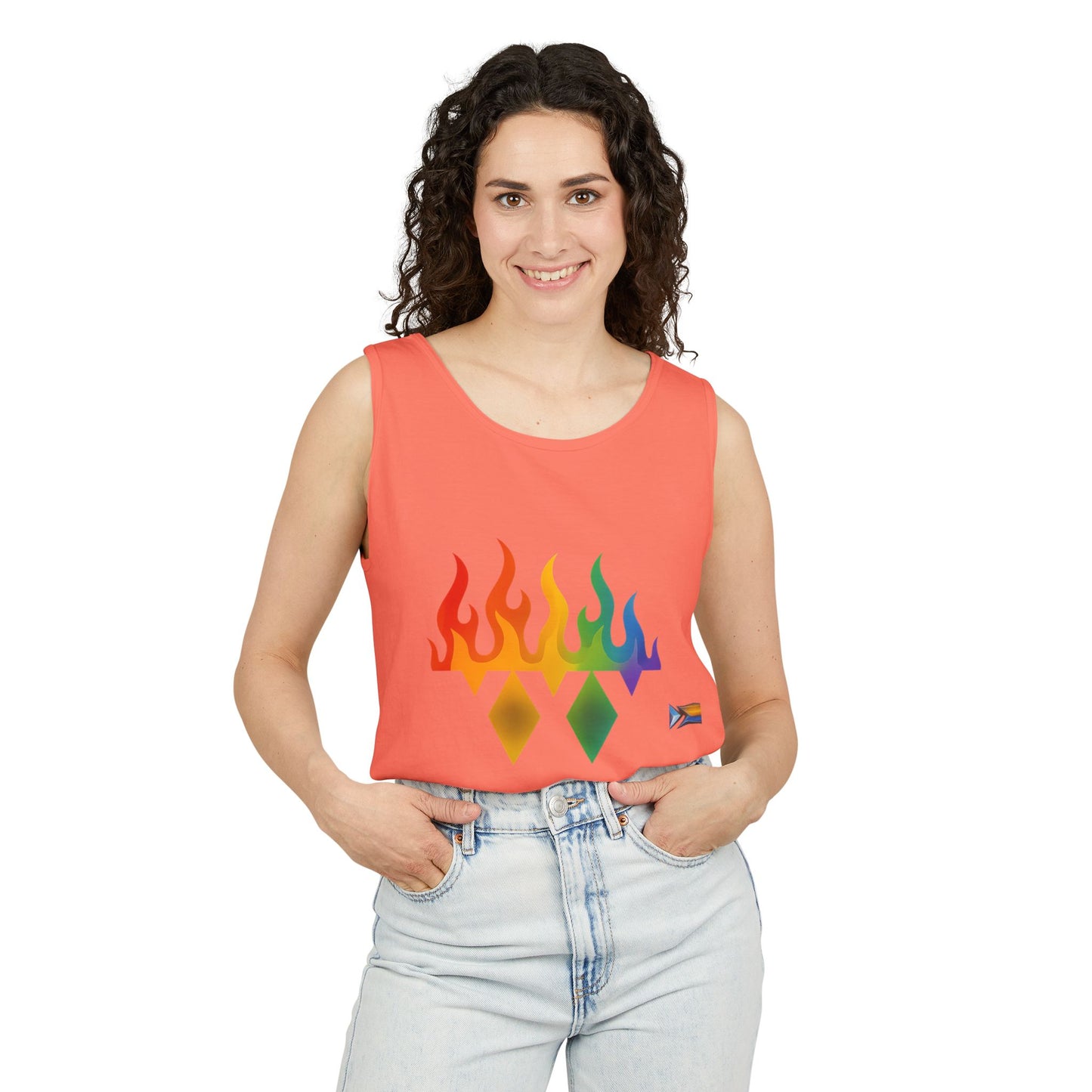Pride Flame Tank Top | Unisex Garment-Dyed Tank, LGBTQ+ Apparel, Colorful Summer Wear, Festival Clothing, Gay Pride Merchandise