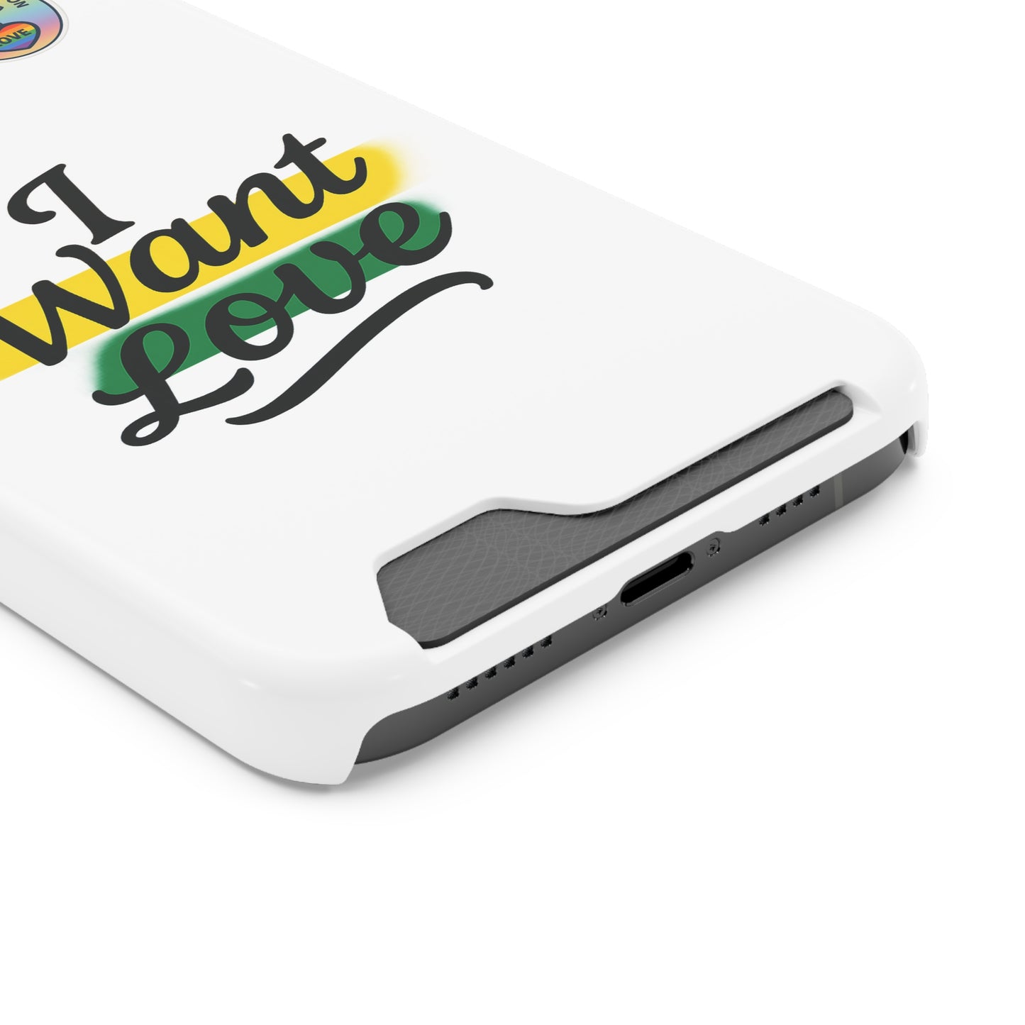 Love-Themed Phone Case with Card Holder | I Want Love, Stylish Gifts, Everyday Accessories, Phone Protection, Gift for Her