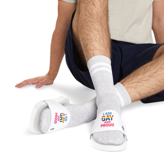 Proudly Gay Sandals, Summer Footwear, LGBTQ+ Pride Accessories, Beach Slippers, Casual Comfort Shoes