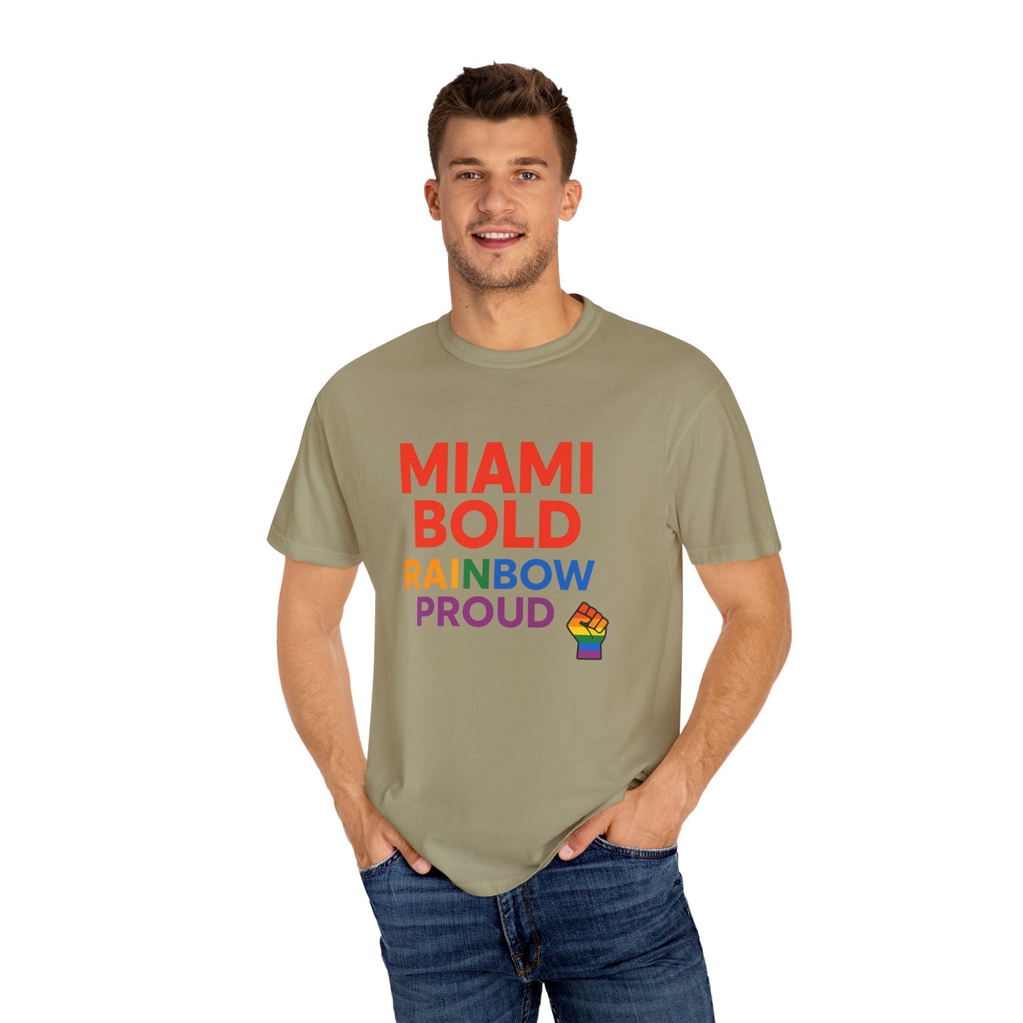 Proud LGBTQ+ Celebration T-Shirt, Miami Bold Rainbow Graphic Tee, Pride Gift, Equality Shirt, Unisex Casual Wear, Summer Apparel