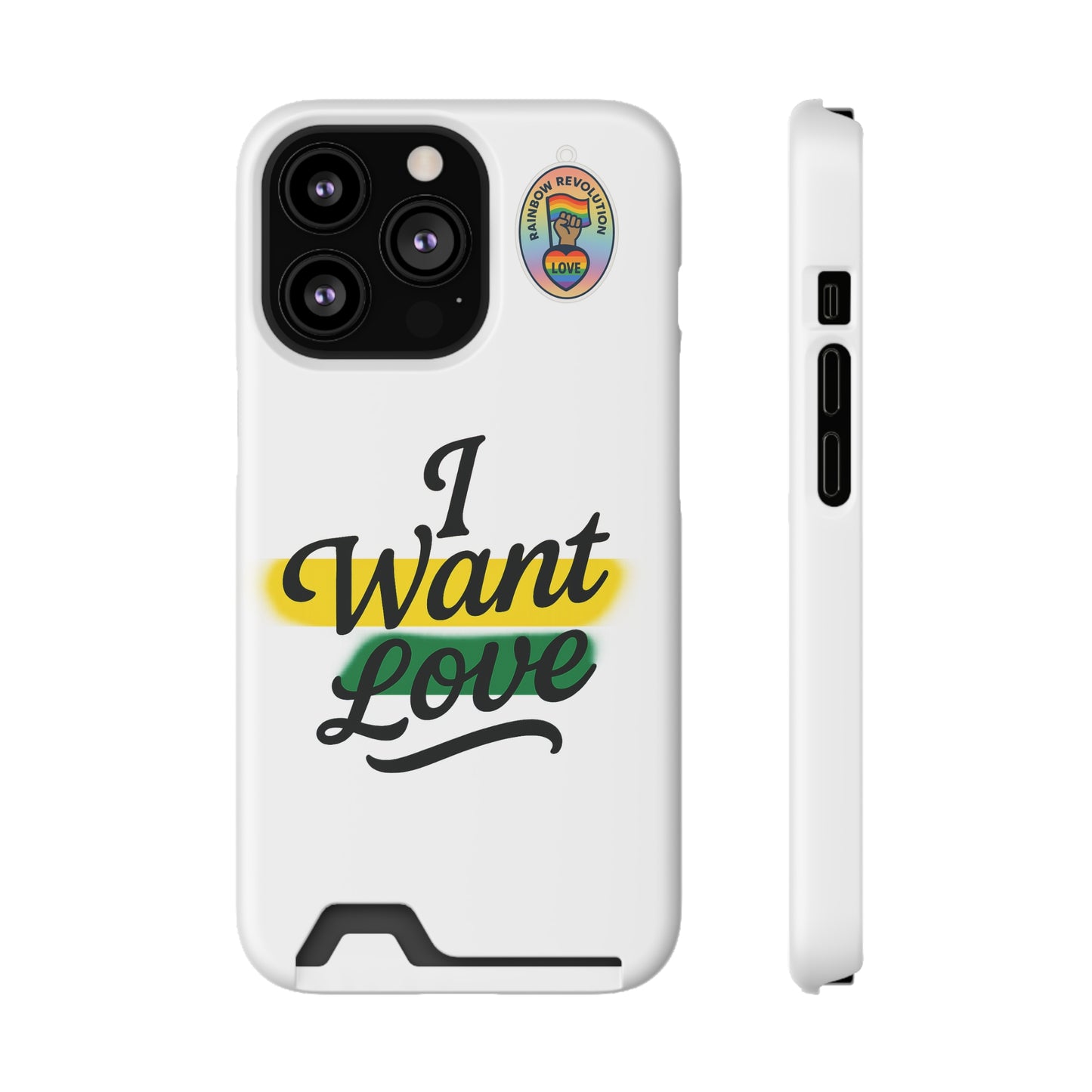 Love-Themed Phone Case with Card Holder | I Want Love, Stylish Gifts, Everyday Accessories, Phone Protection, Gift for Her
