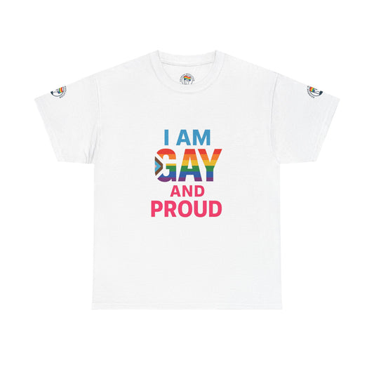 Pride Graphic Tee, I Am Gay and Proud Shirt, LGBTQ+ Apparel, Unisex Cotton Top, Festival Wear, Supportive Gift