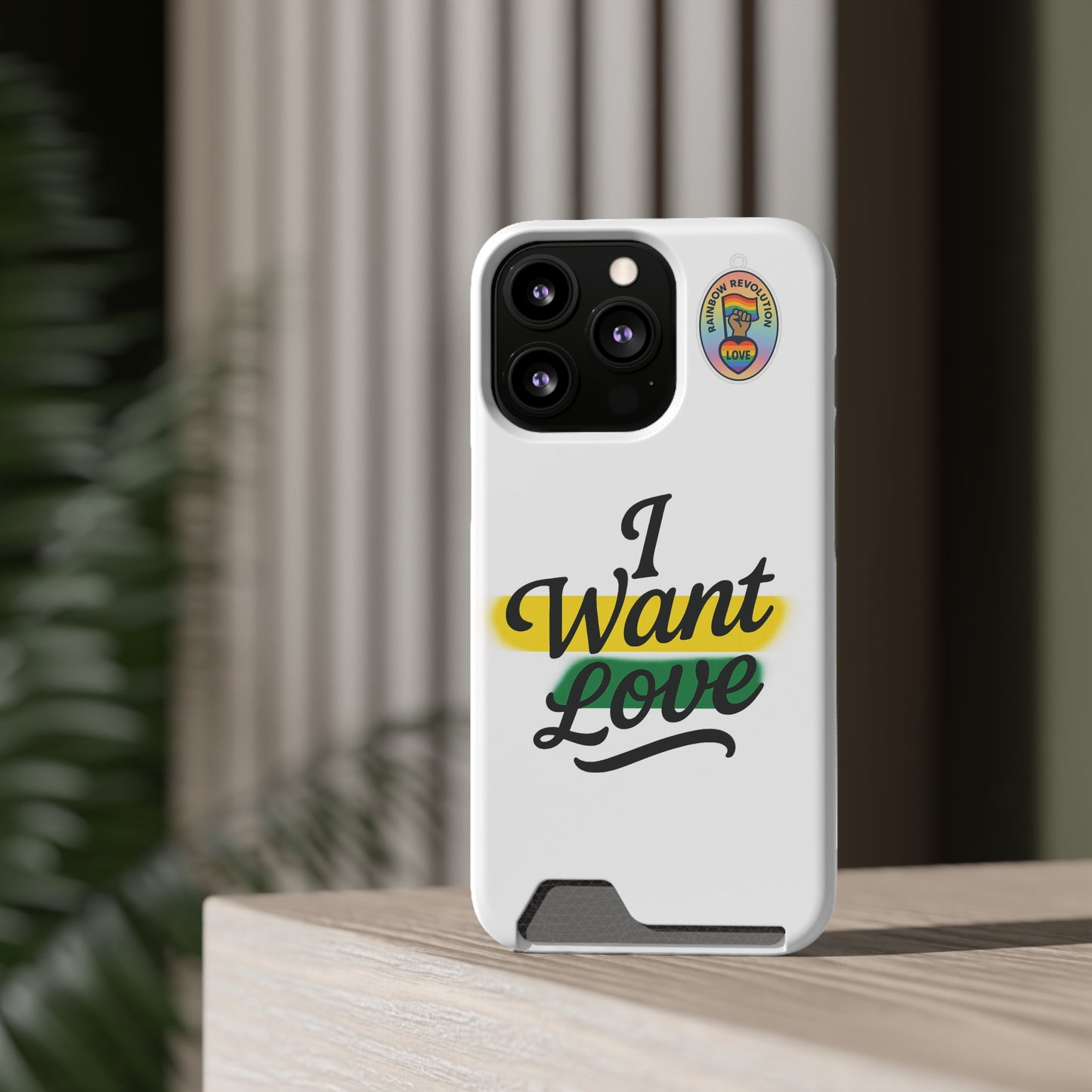 Love-Themed Phone Case with Card Holder | I Want Love, Stylish Gifts, Everyday Accessories, Phone Protection, Gift for Her
