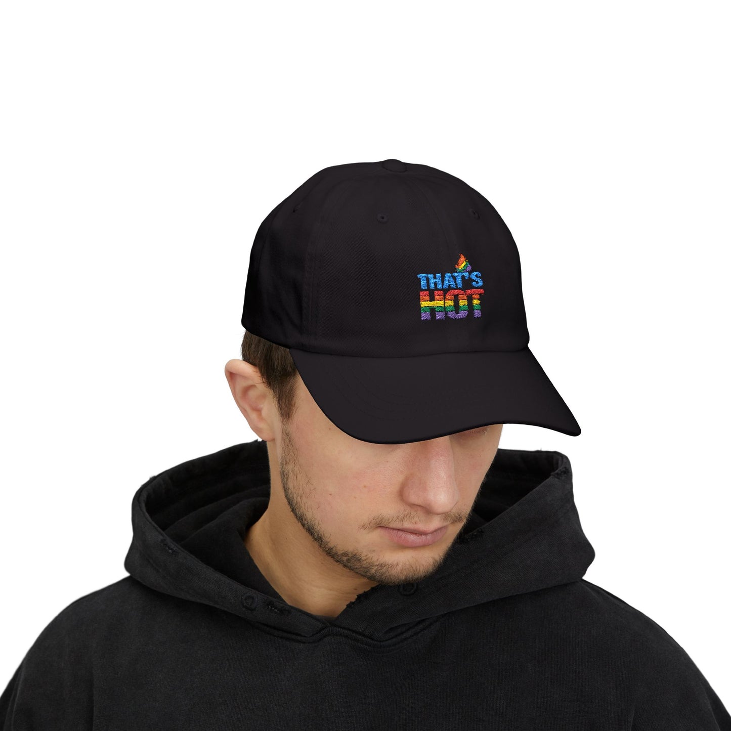 Stylish Dad Cap with Rainbow 'That's Hot' Design, LGBTQ+ Pride Hat, Casual Everyday Accessory, Gift for Father's Day, Summer Fashion