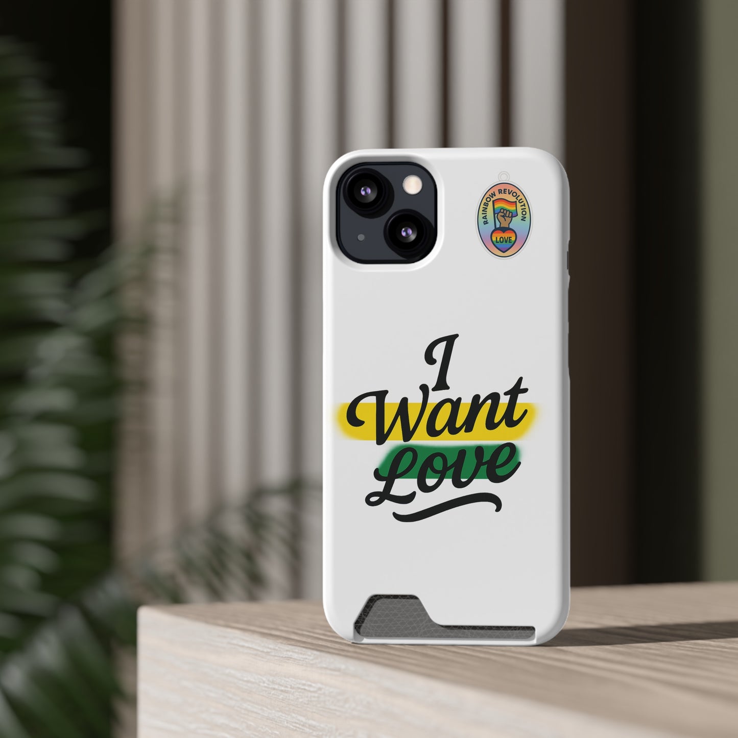Love-Themed Phone Case with Card Holder | I Want Love, Stylish Gifts, Everyday Accessories, Phone Protection, Gift for Her